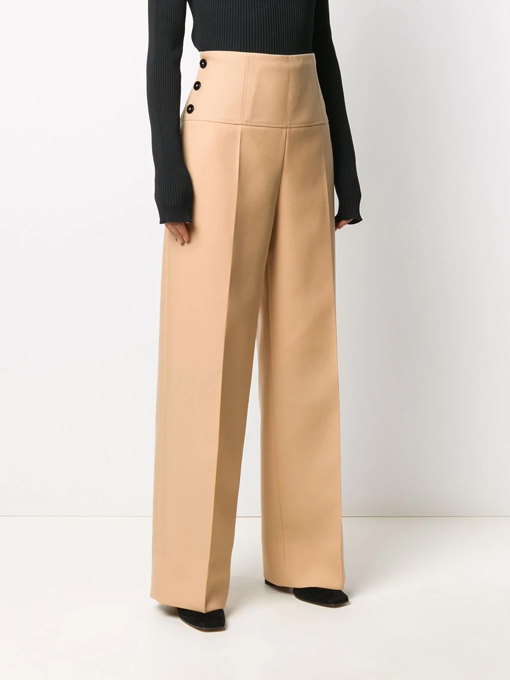 side button straight leg trousers - 3