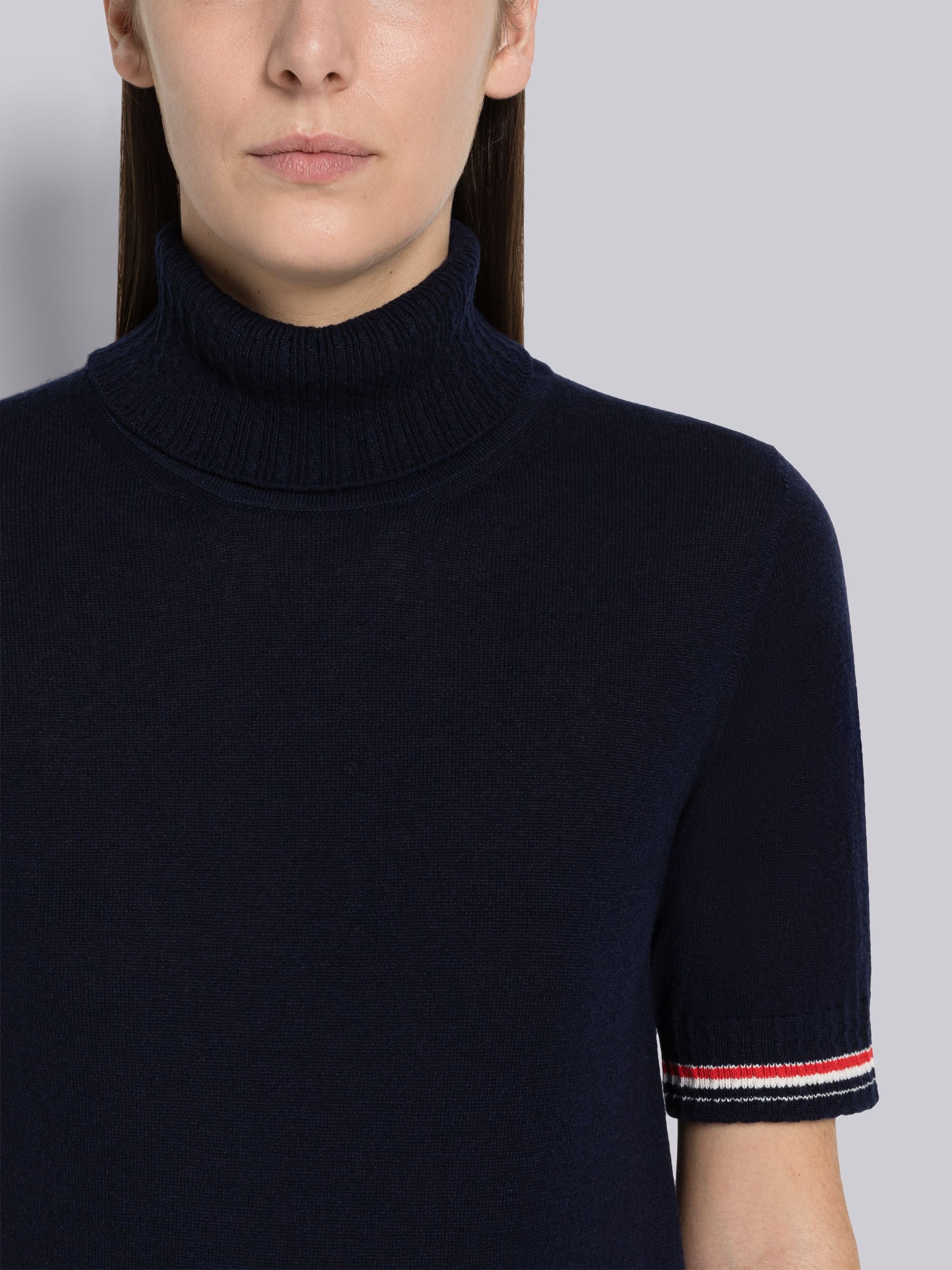 Baby Cable Fine Cashmere Short Sleeve Tipping Turtleneck - 5