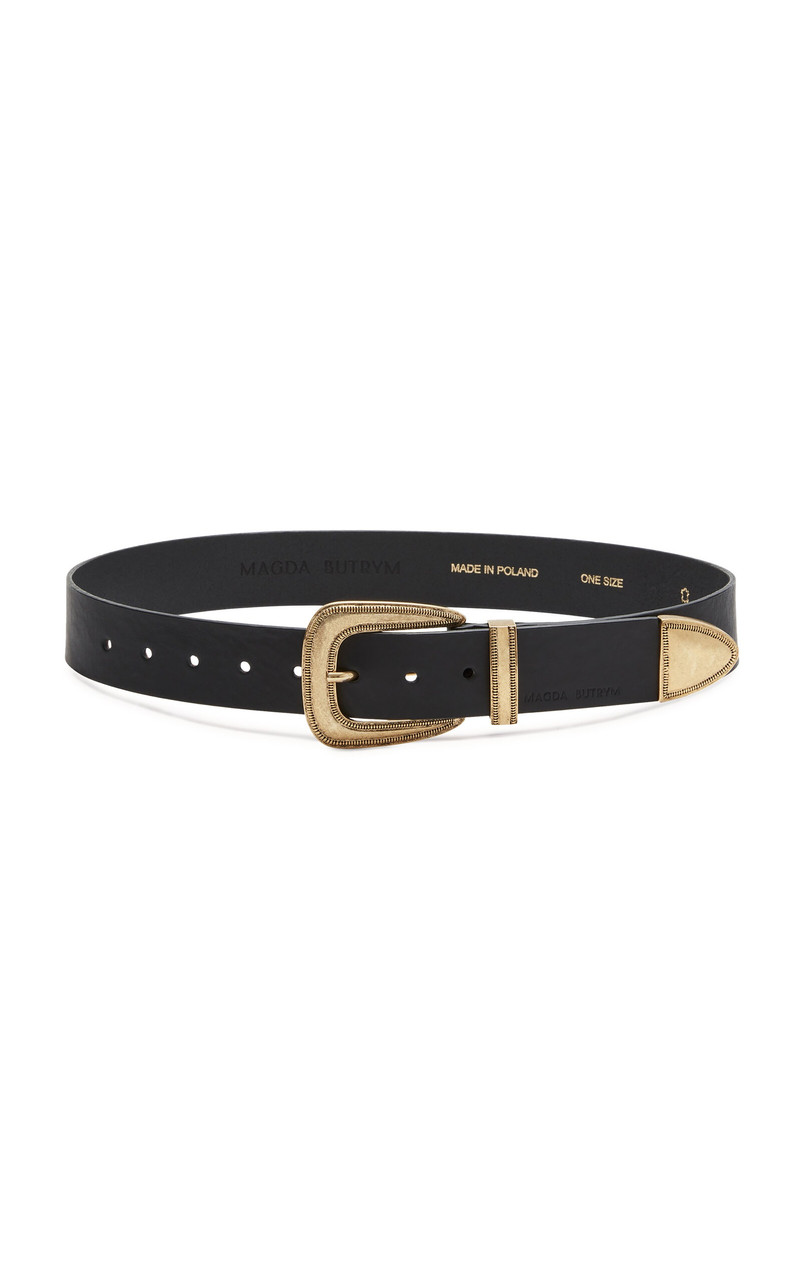 Rounded Buckle Leather Belt black - 1