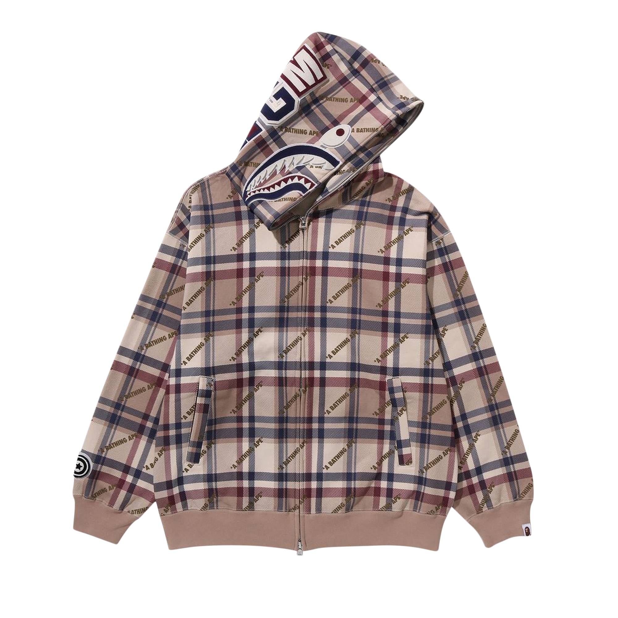 BAPE Logo Check Pattern Shark Full Zip Hoodie 'Beige' - 1