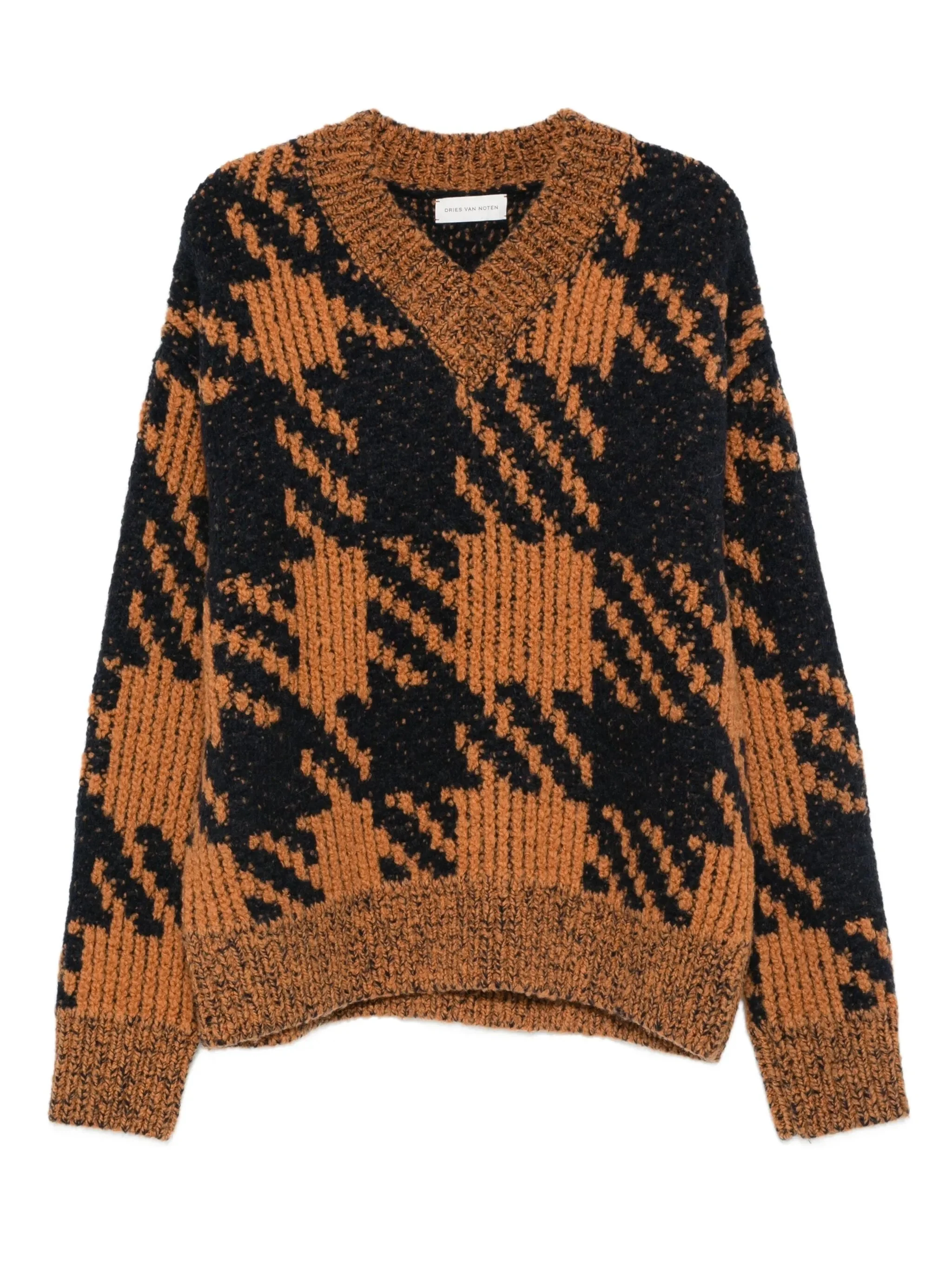 houndstooth-pattern V-neck jumper - 1