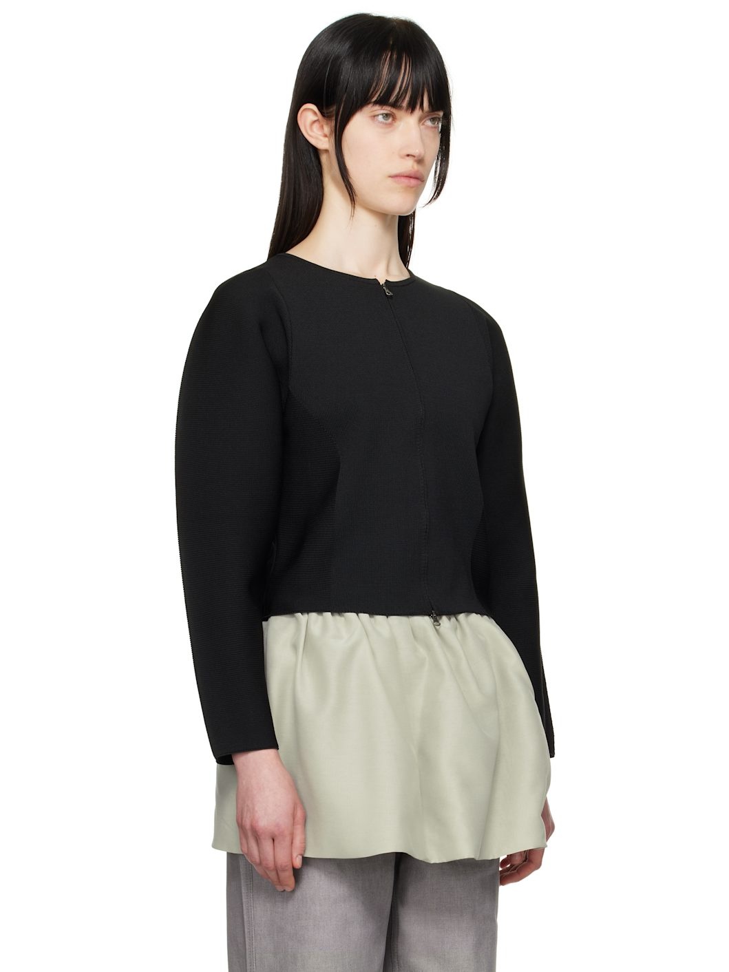 Black Rounded Zip-Up Cardigan - 2