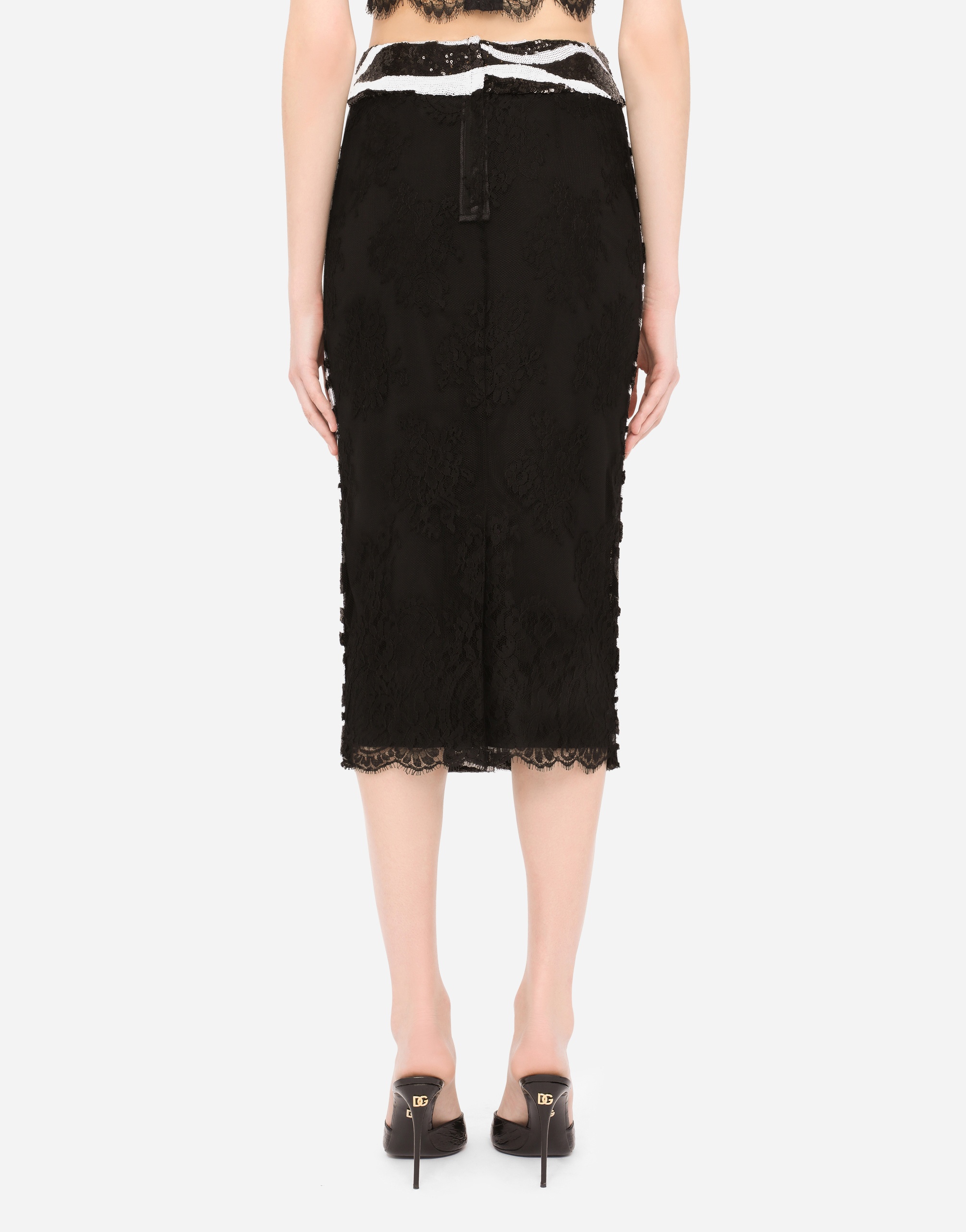 Chantilly lace pencil skirt with sequin embellishment - 3