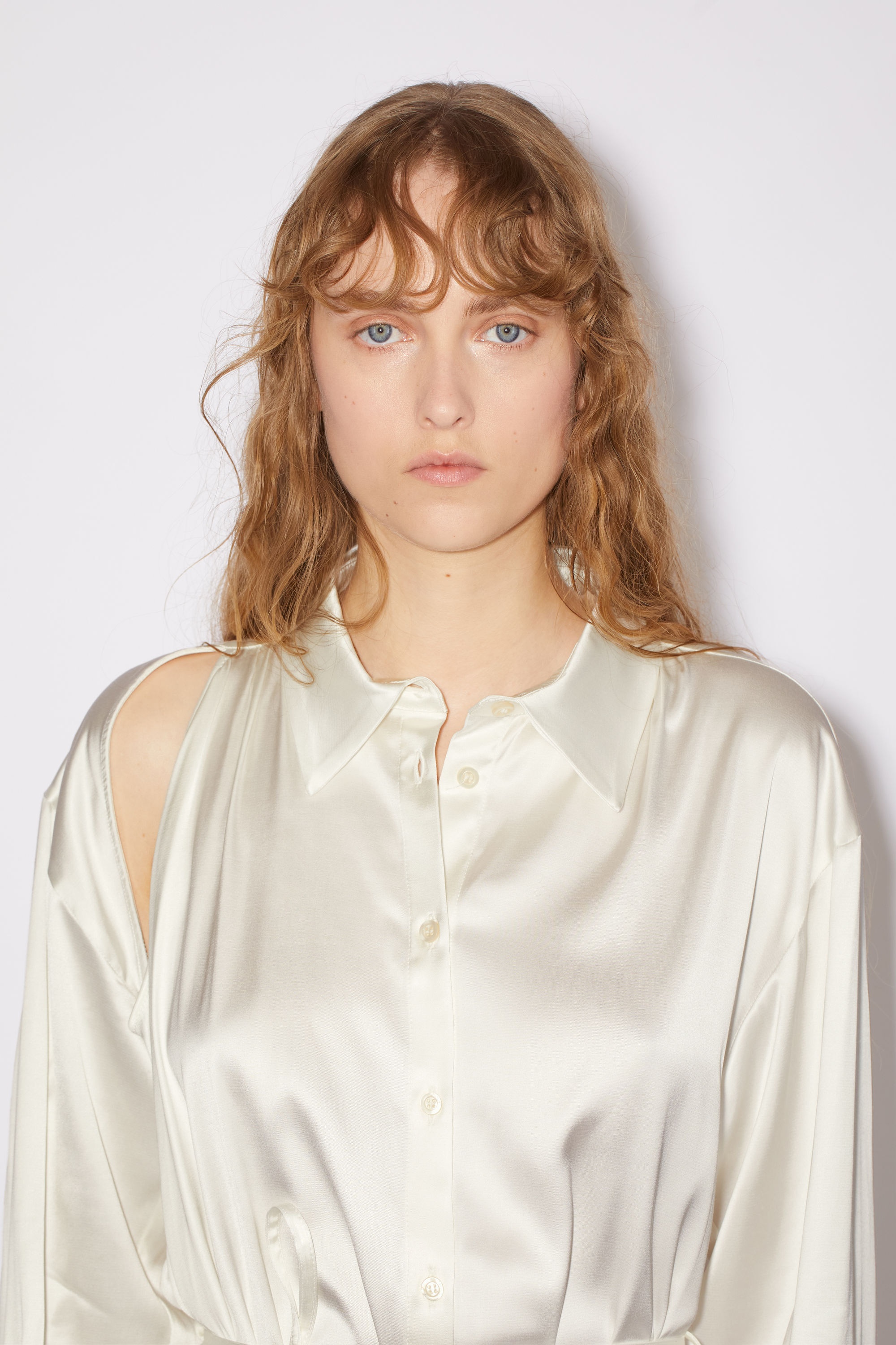 Satin shirt dress - White - 6