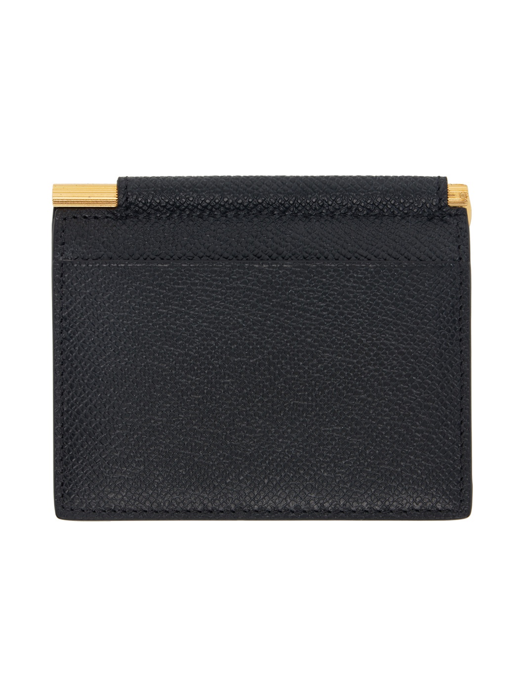 Black Small Grain Leather Folding Money Clip Card Holder - 2