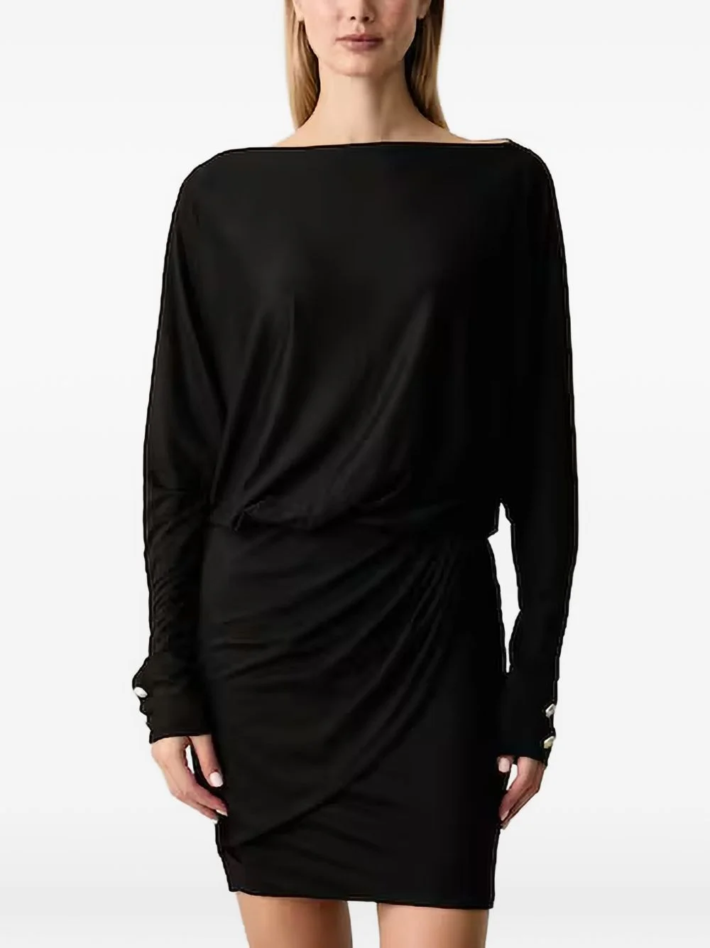 Camryn draped boat-neck mini dress - 1