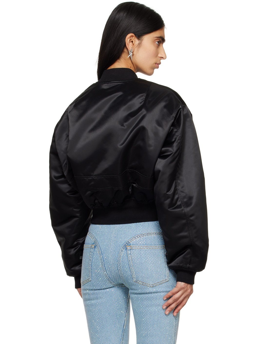 Black Cropped Bomber Jacket - 3
