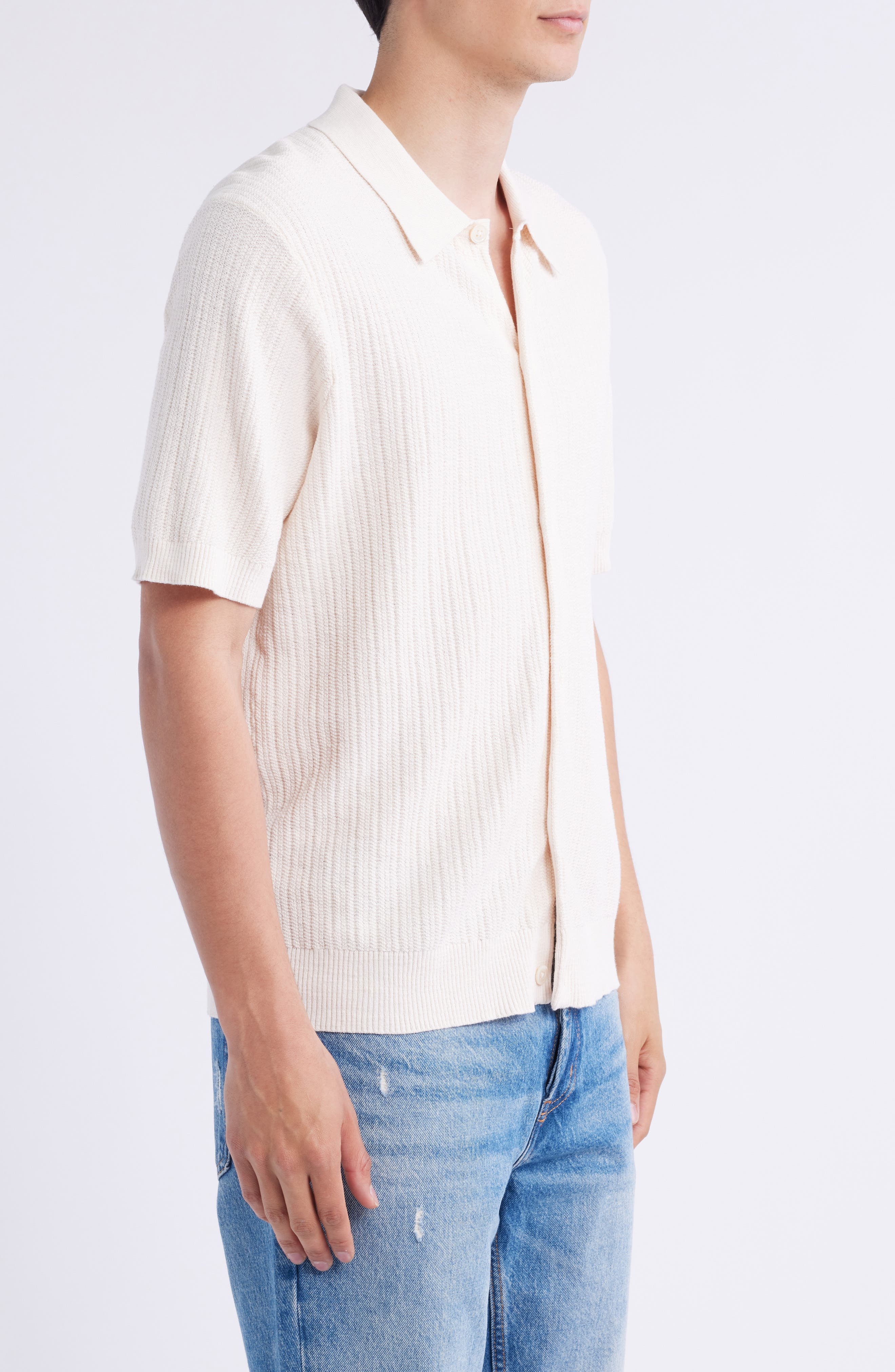 NN07 Nolan 6695 Organic Cotton Polo Cardigan in Ecru at Nordstrom - 4