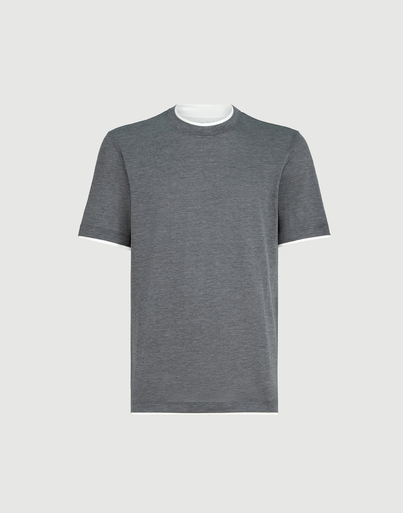 Silk and cotton jersey crew neck T-shirt with faux-layering 1