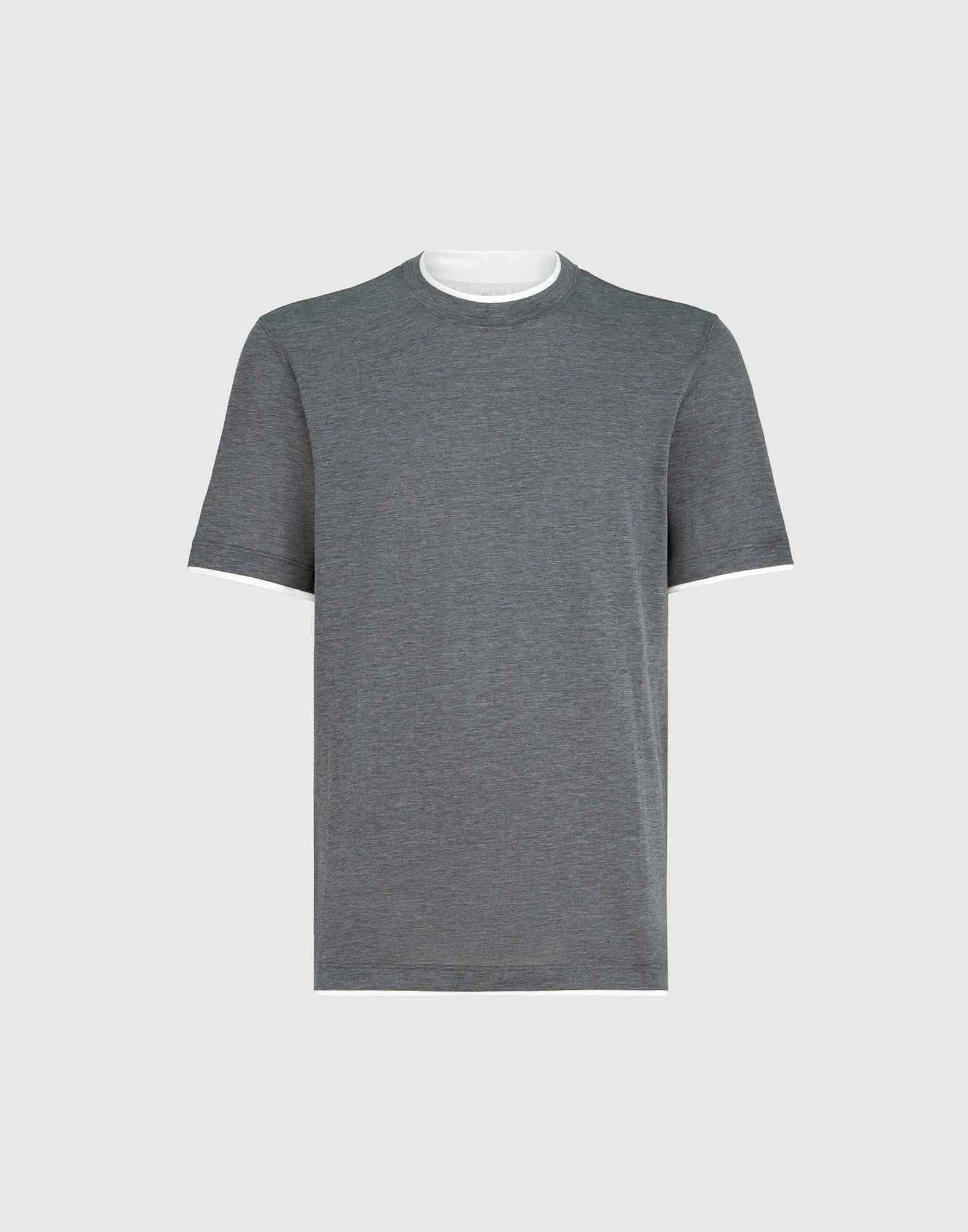 Silk and cotton jersey crew neck T-shirt with faux-layering - 1