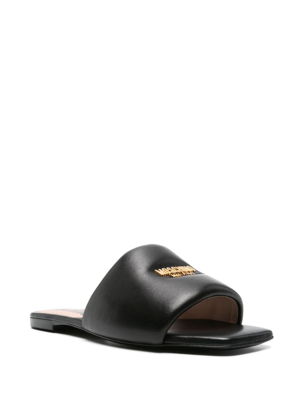 logo-plaque leather slides - 2