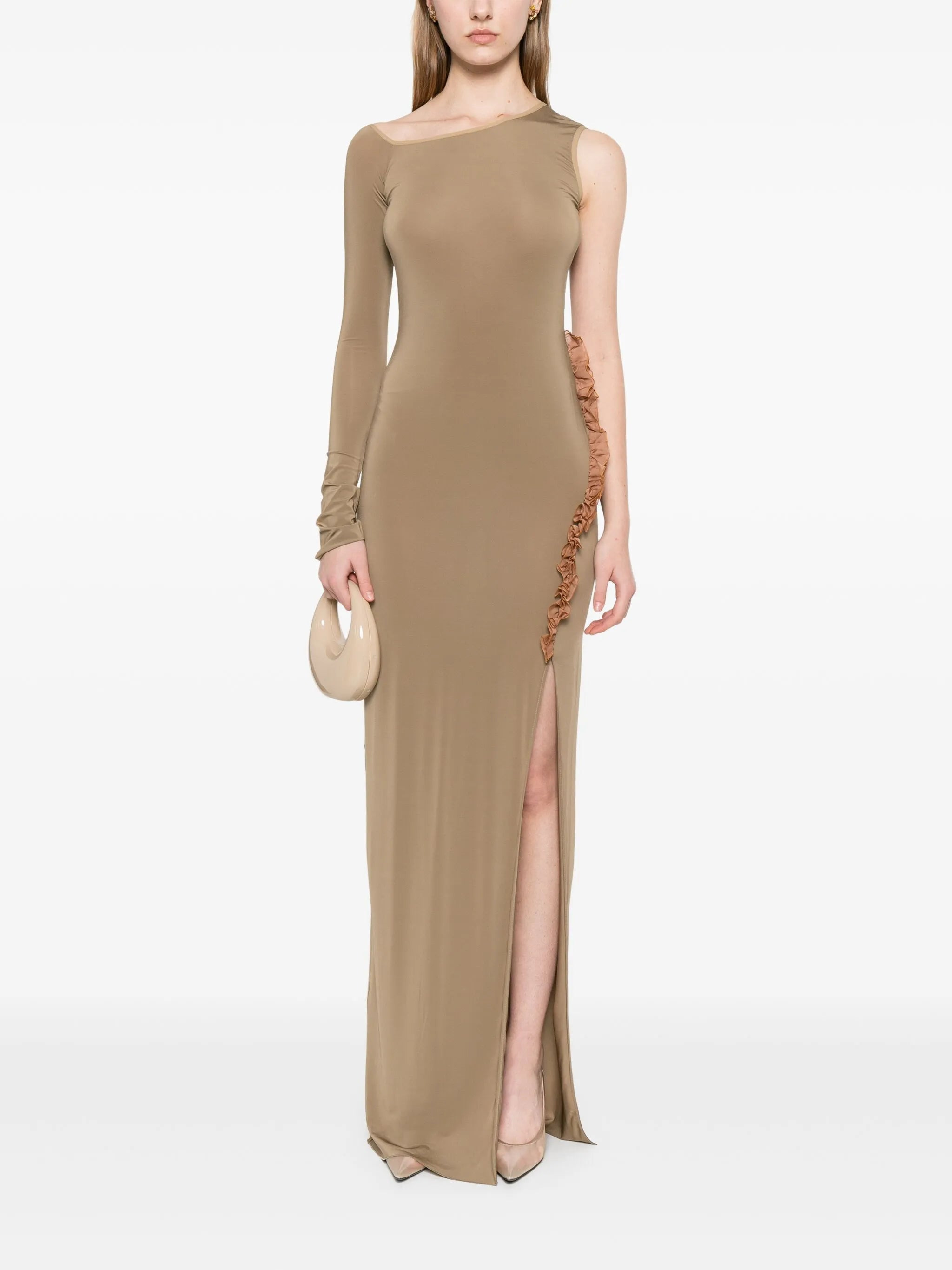 frill-detail asymmetric maxi dress - 2
