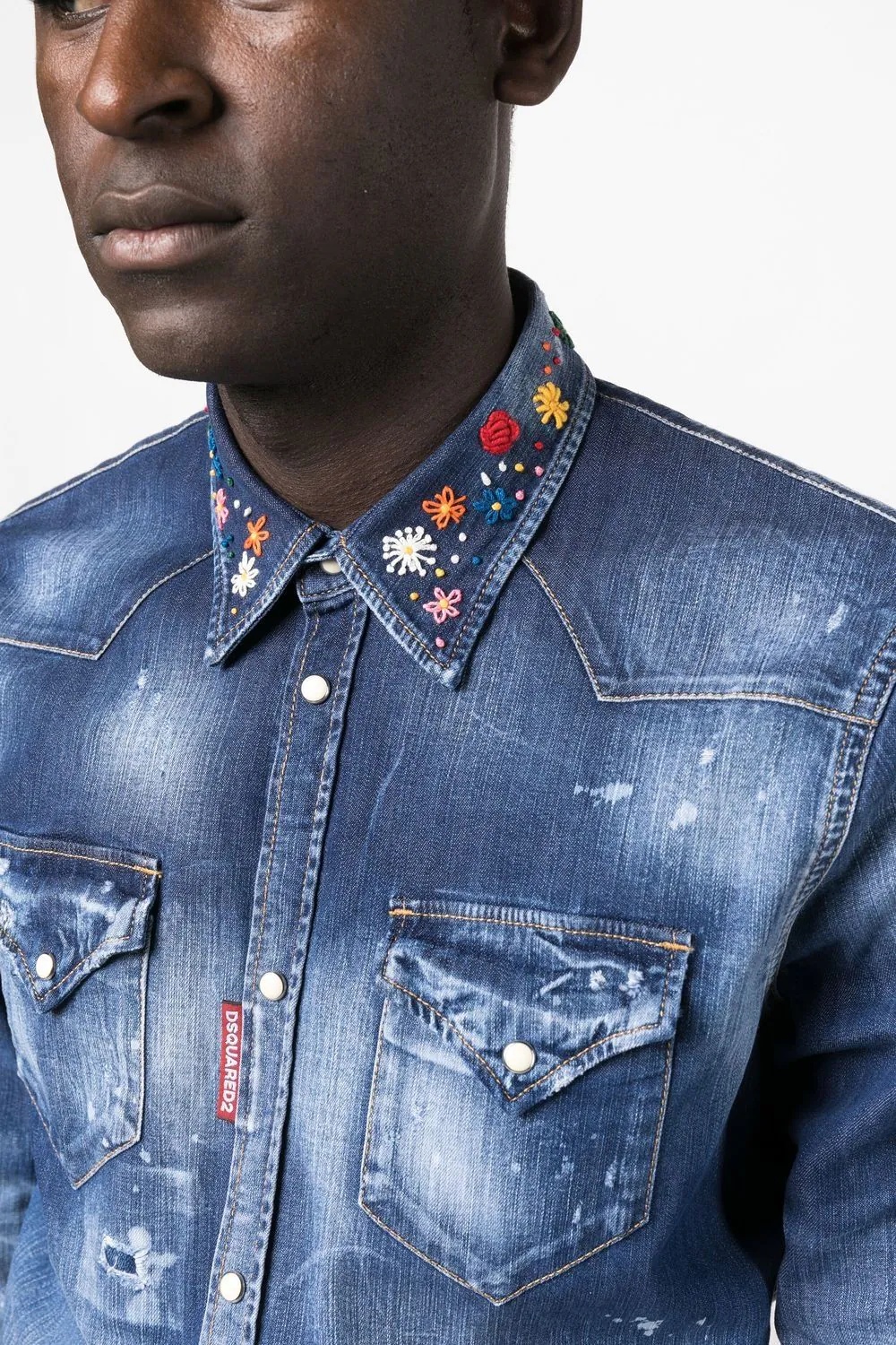 embroidered-design denim shirt - 5