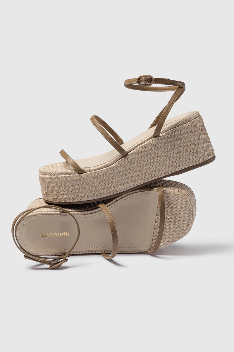 Gio Flatform Sandal In Natural Raffia and Hazelnut Trimming 6