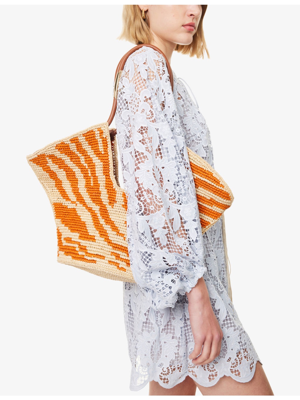 Goldentime Medium Zebra-Pattern Raffia Tote Bag - 6