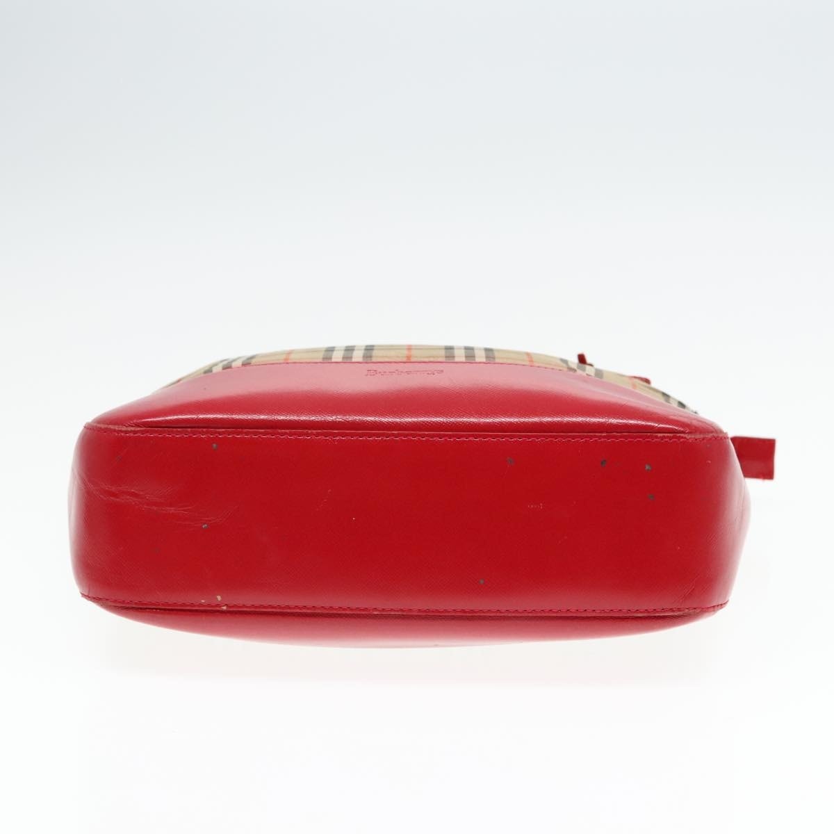 Burberry Nova Check Hand Bag Canvas Leather Beige Red Gold - 5