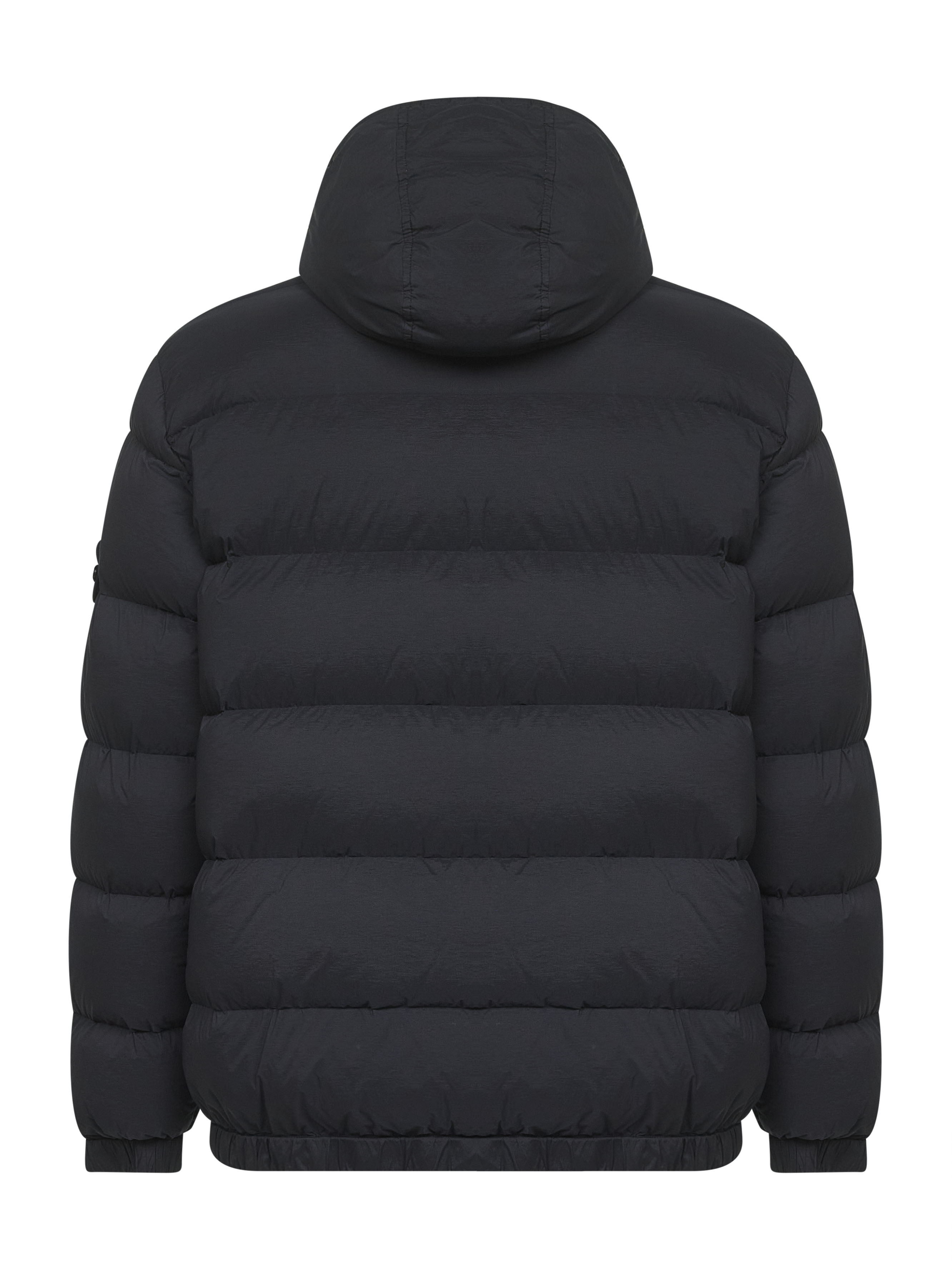 Black stretch nylon hooded down jacket - 2