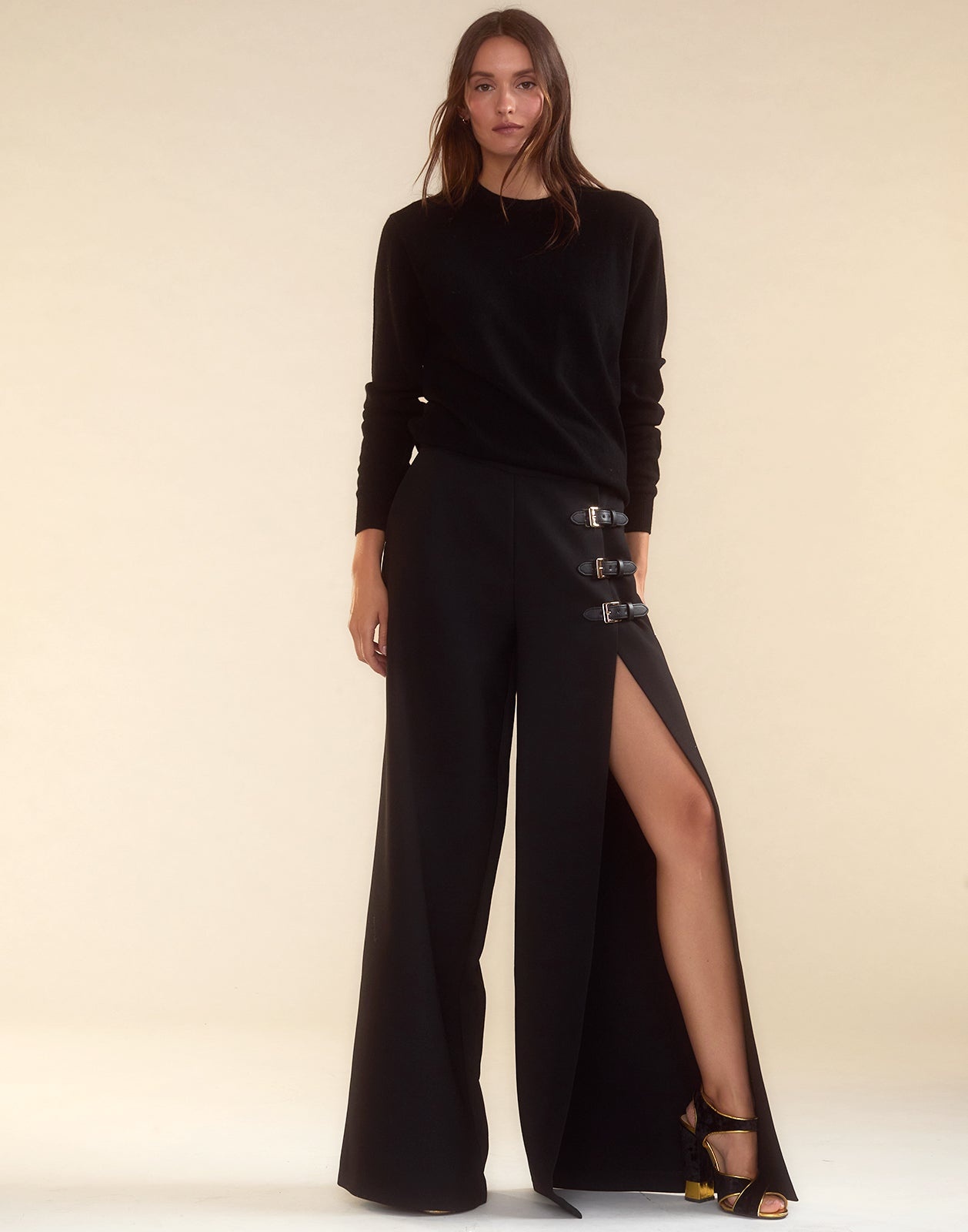 Buckle Strap Open-Leg Pants - 3