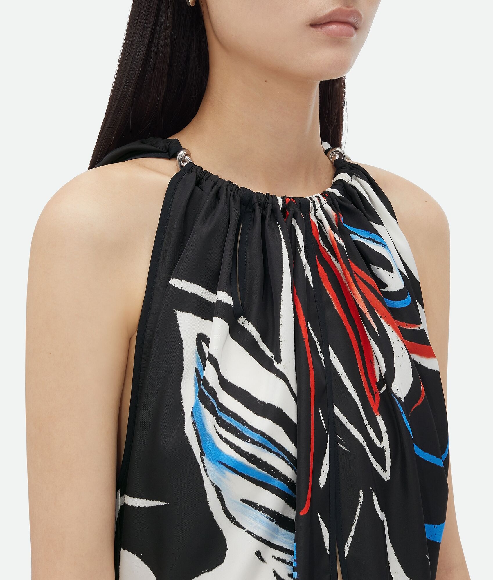 Printed Viscose Dress With Knot Detail At Neck - 5