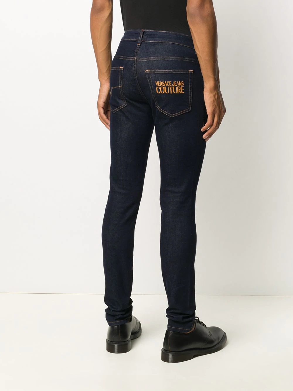 embroidered-logo slim fit jeans - 4