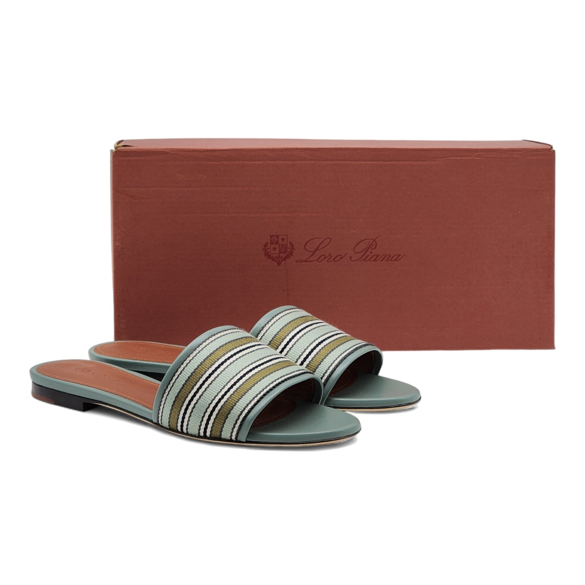 Loro Piana The Suitcase Stripe Flat Sandals in Blue - 2
