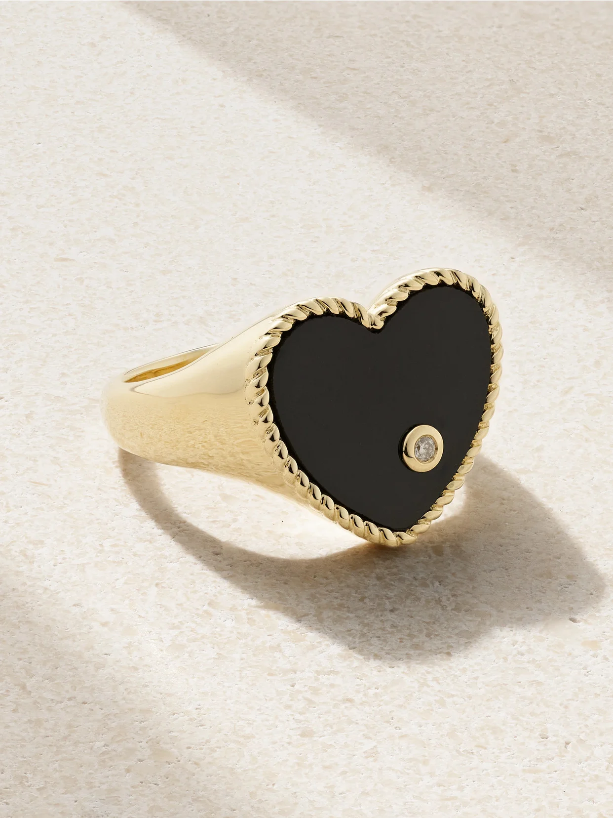 Chevalière Coeur 9-karat Gold, Onyx And Diamond Ring - 1