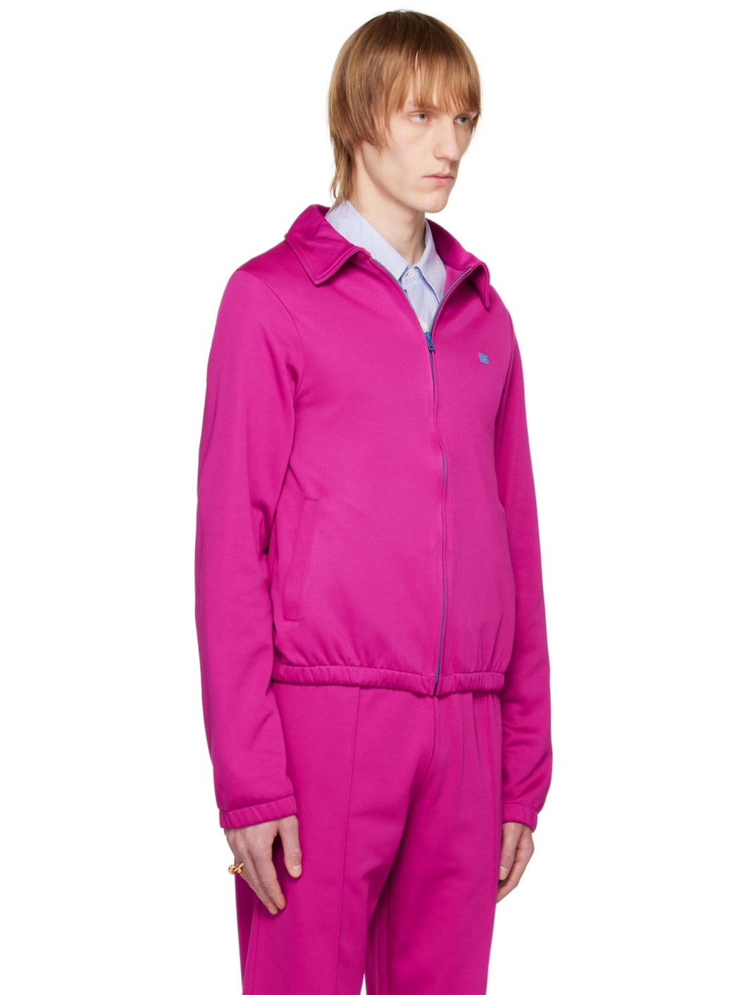 【関税込み】Acne Studios ピンク 刺繍 トラックジャケット Acne Studios Pink Embroidered Track Jacket | ssense | REVERSIBLE