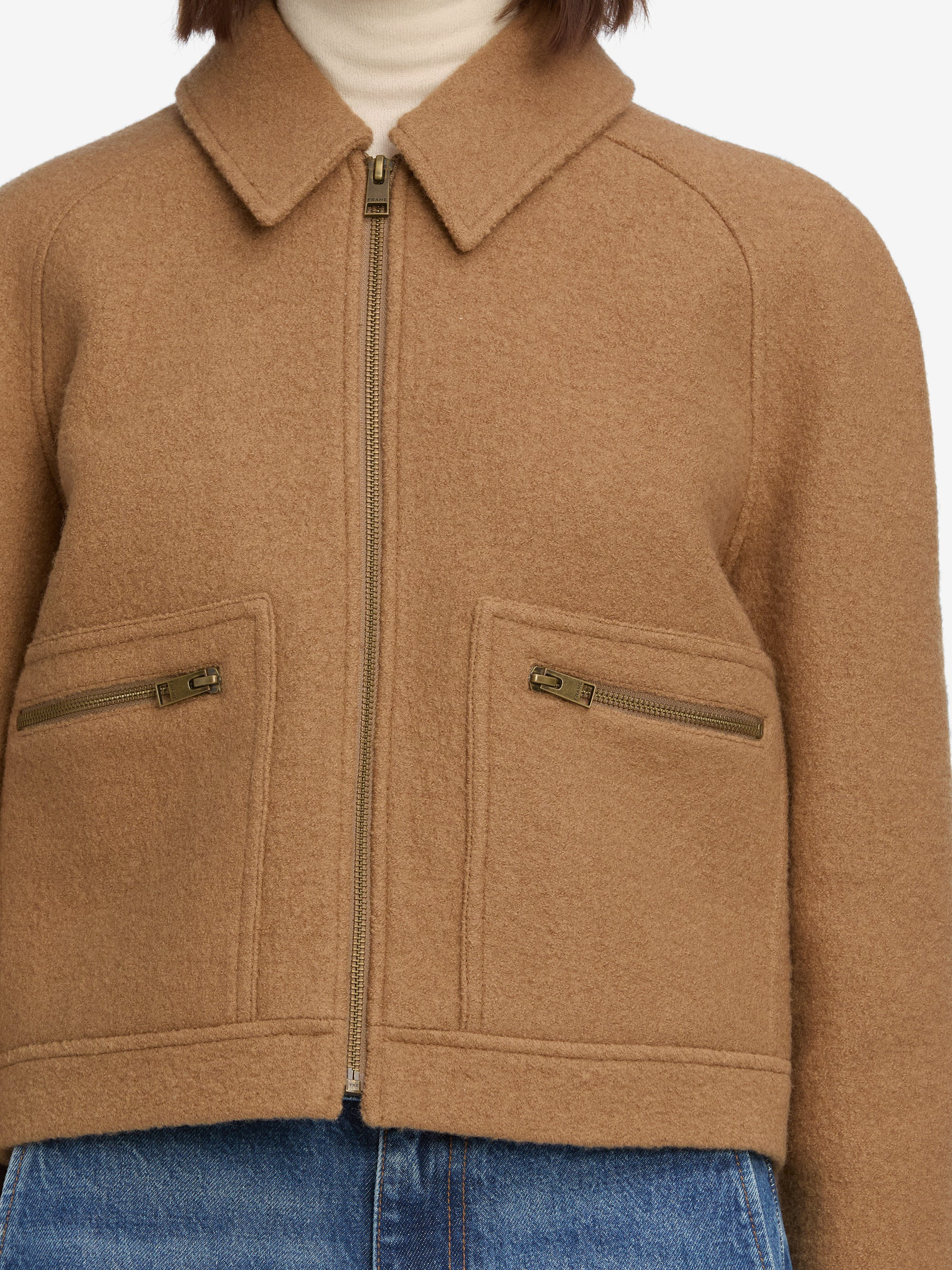 The Raglan Zip Front Jacket in Camel - 4