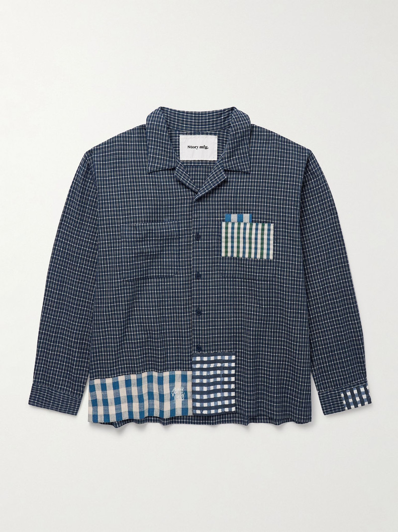 PA Camp-Collar Patchwork Checked Organic Cotton Shirt Blue 1