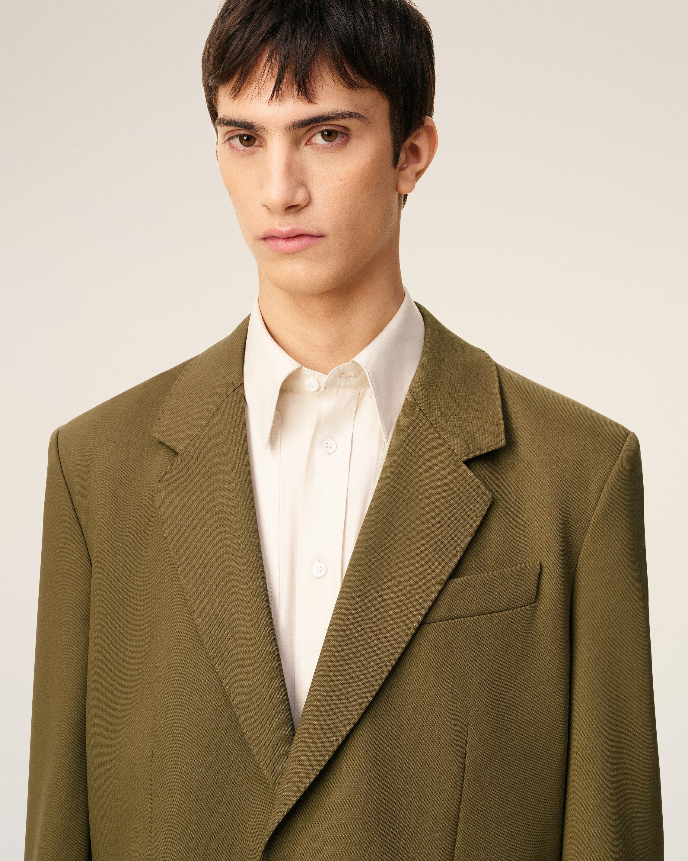 GREEN WOOL LOOSE DOUBLE BREASTED JACKET - 4