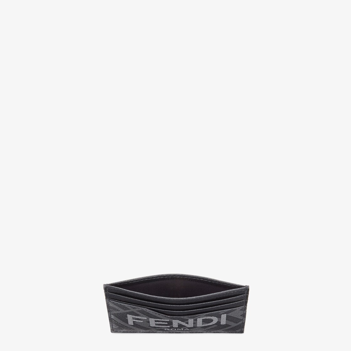 Card holder with central flat pocket and 6 slots. Made of textured fabric with a gray and black FF m - 3