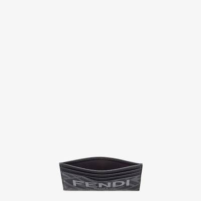 FENDI Card holder with central flat pocket and 6 slots. Made of textured fabric with a gray and black FF m outlook