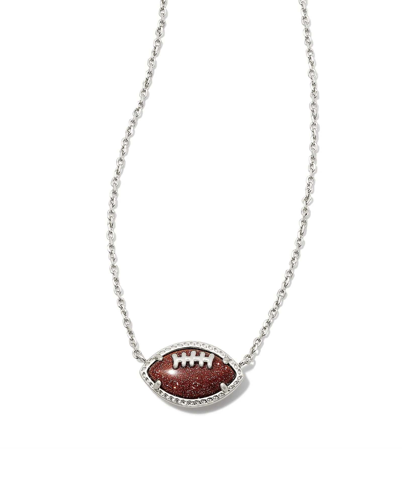 Football Silver Short Pendant Necklace in Orange Goldstone - 1