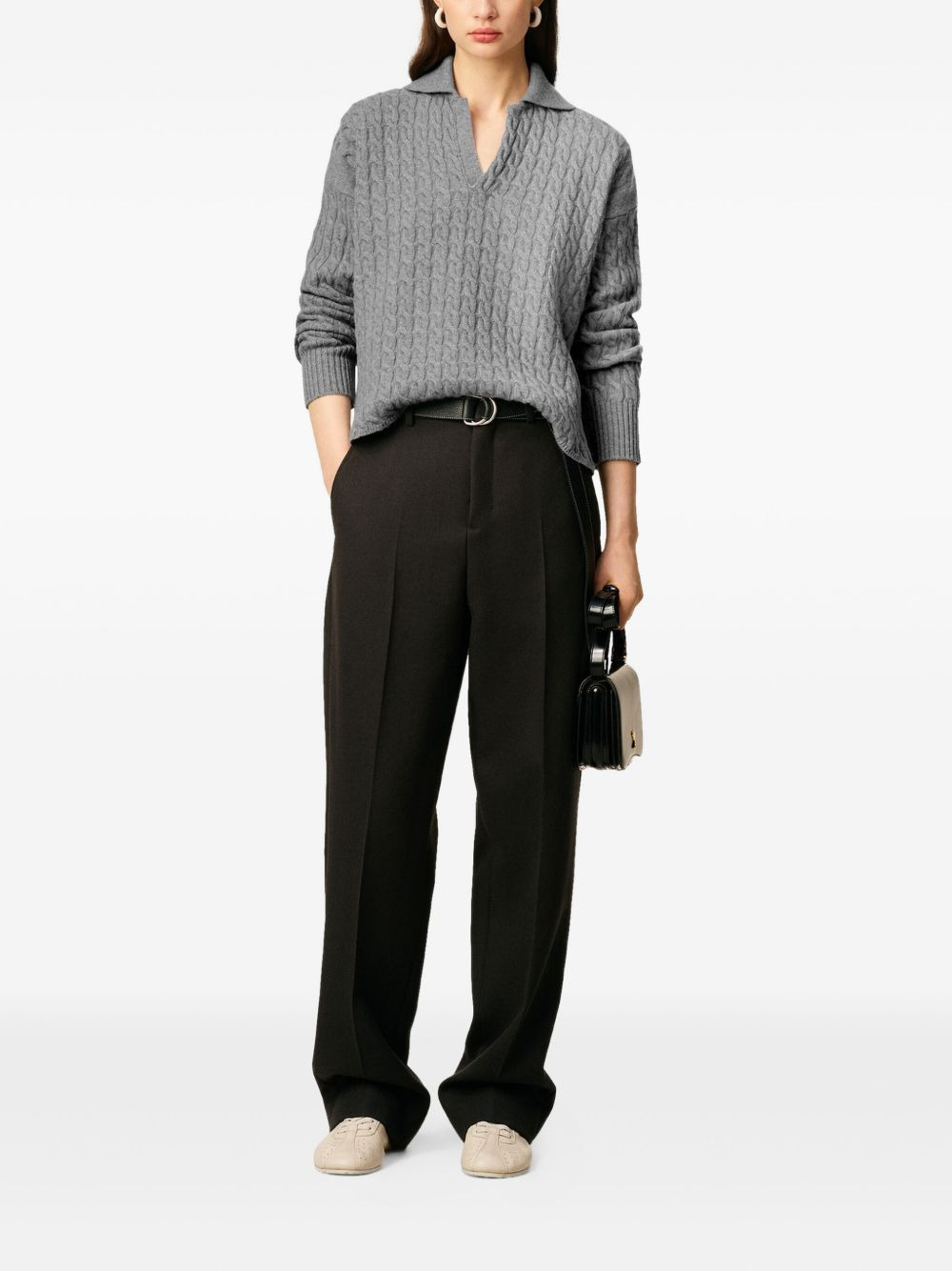 cable-knit wool polo shirt - 3