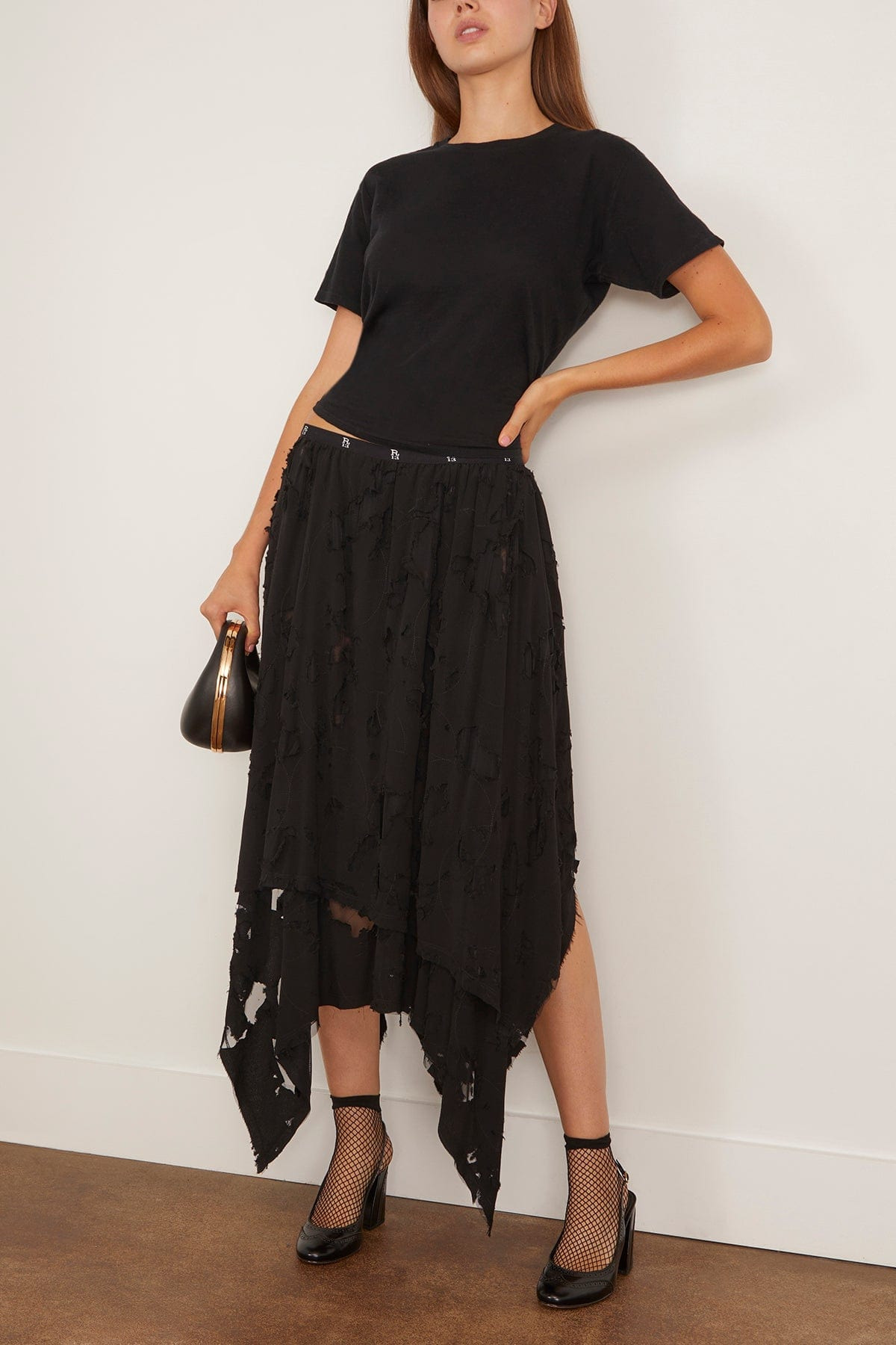 Midi Handkerchief Skirt in Black - 2