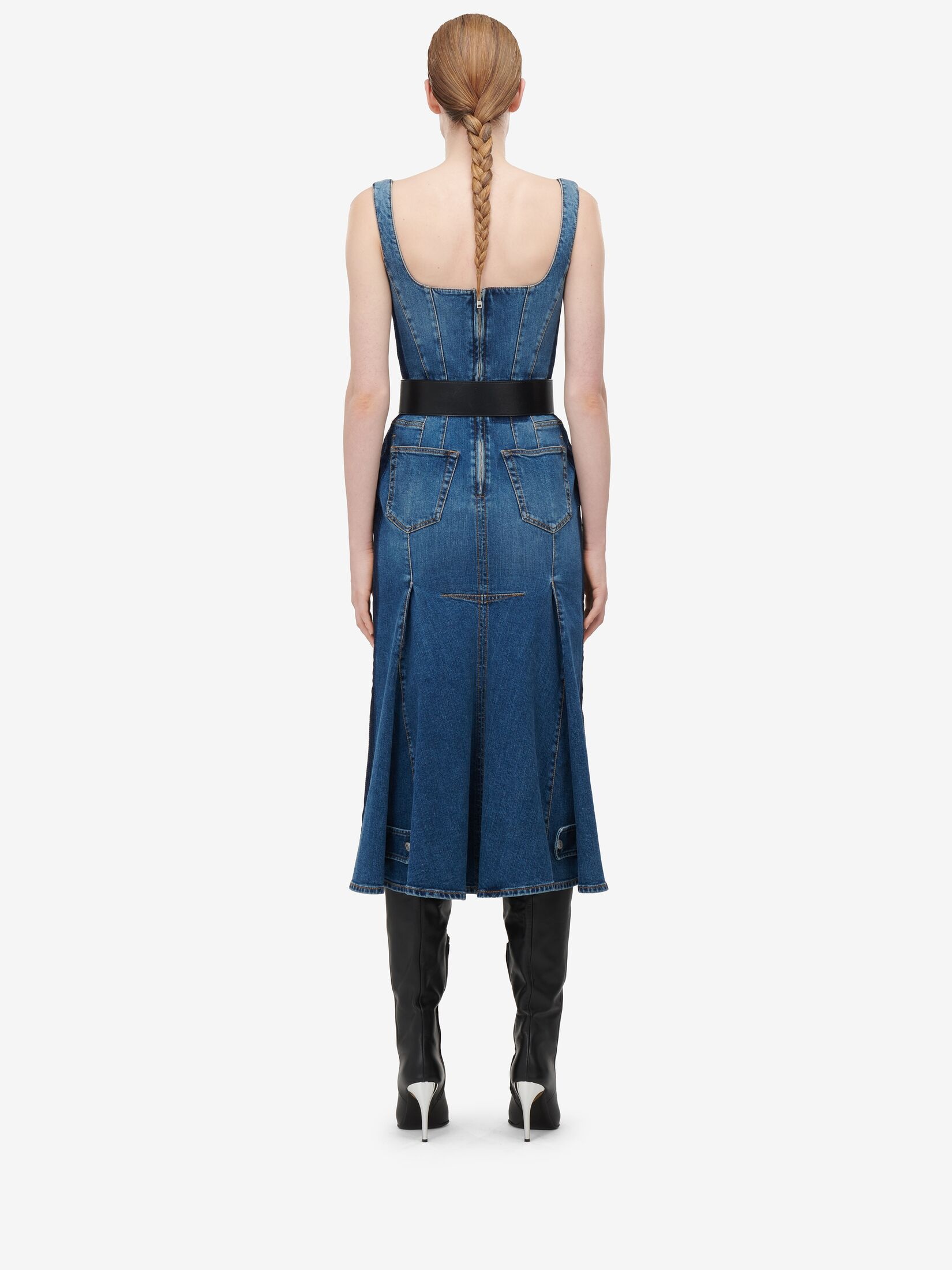 Women's Kickback Denim Dress in Washed Blue - 4