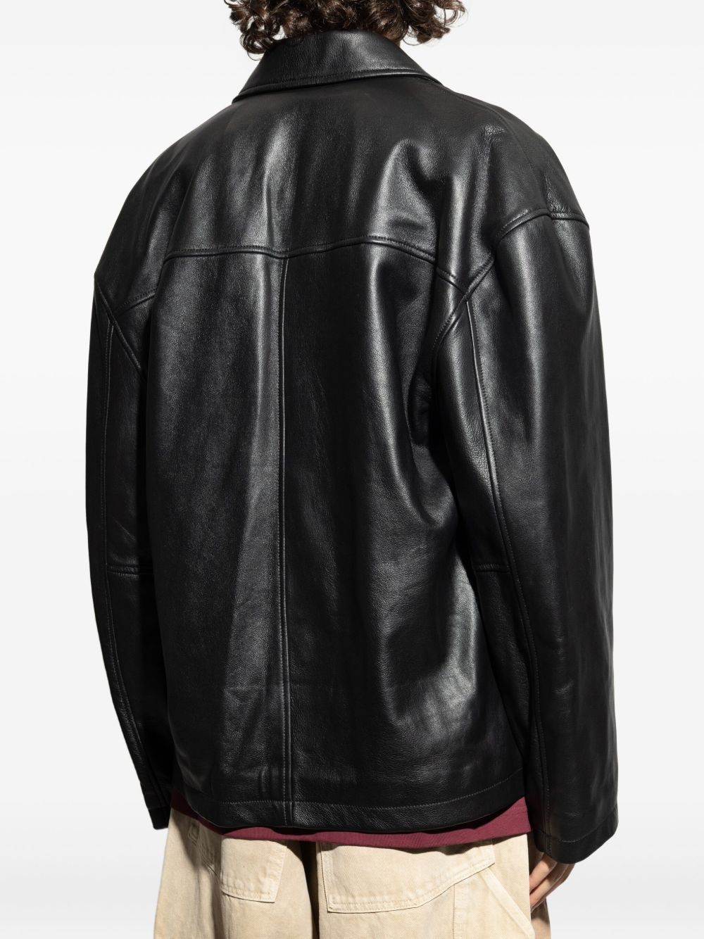 logo-embossed leather jacket - 4