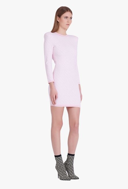 Short bicolor jacquard knit dress with Balmain monogram - 6