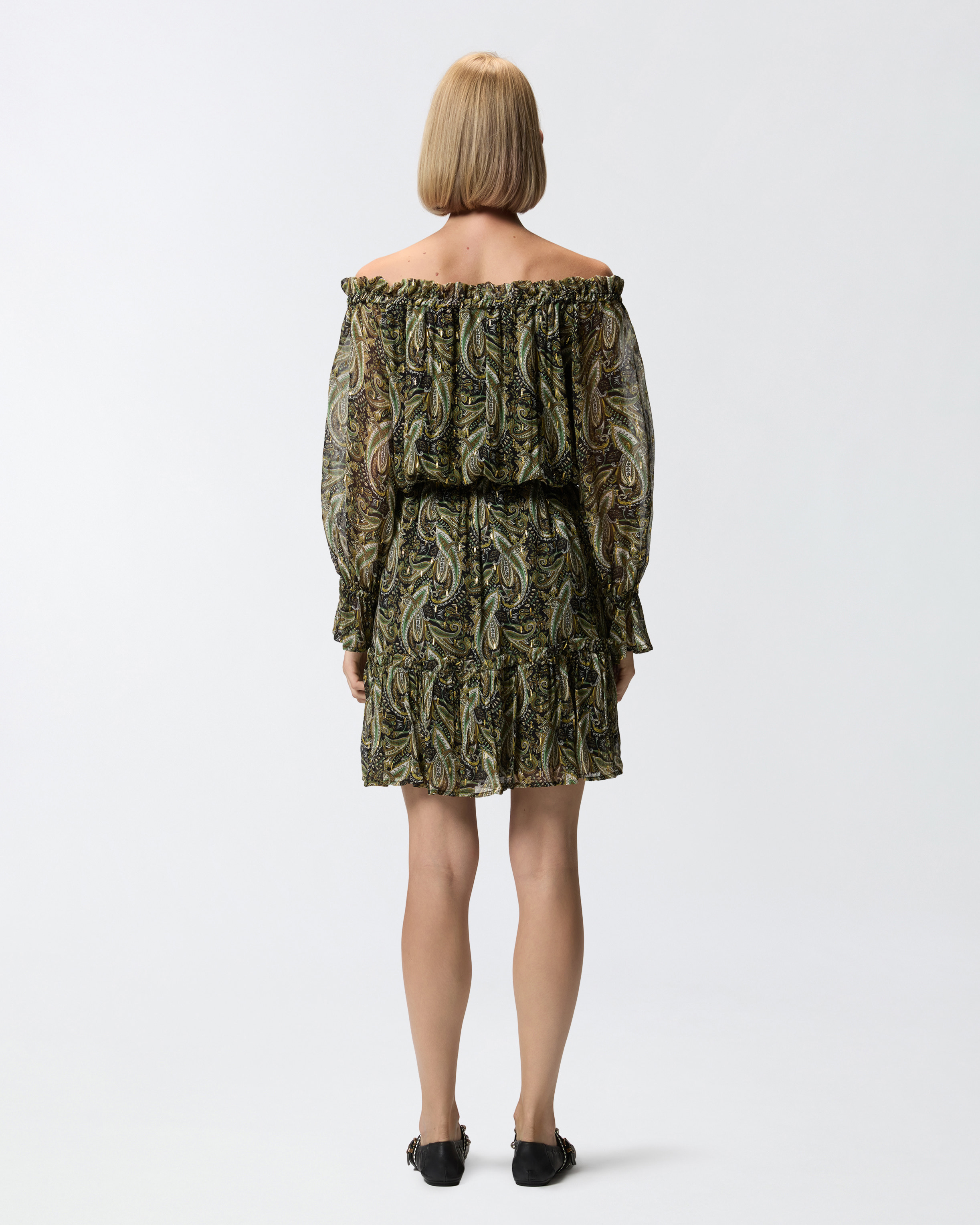 OFF-THE-SHOULDER MINI DRESS WITH CASHMERE PRINT - 4