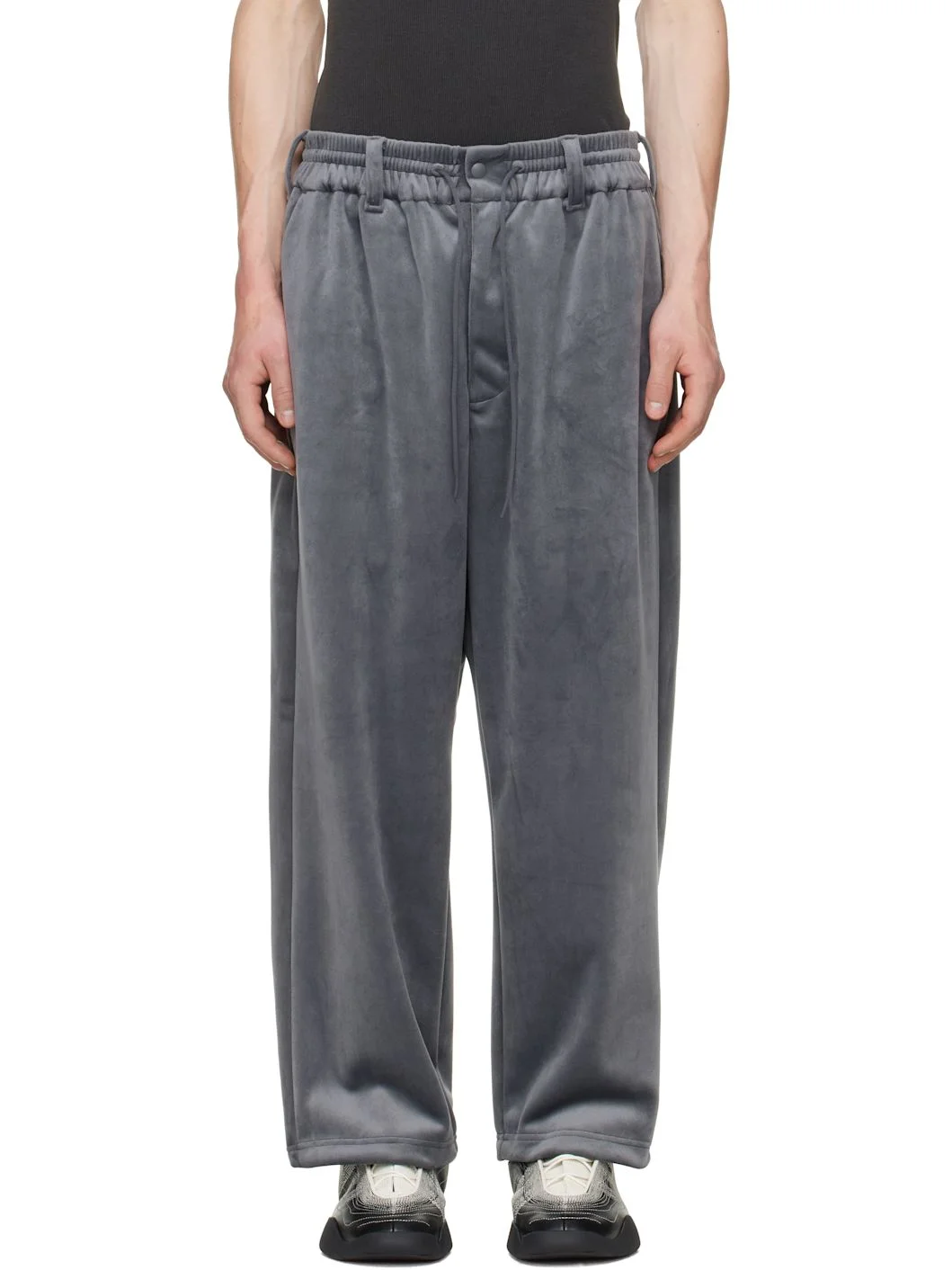 Gray Velvet Corduroy Track Pants - 1
