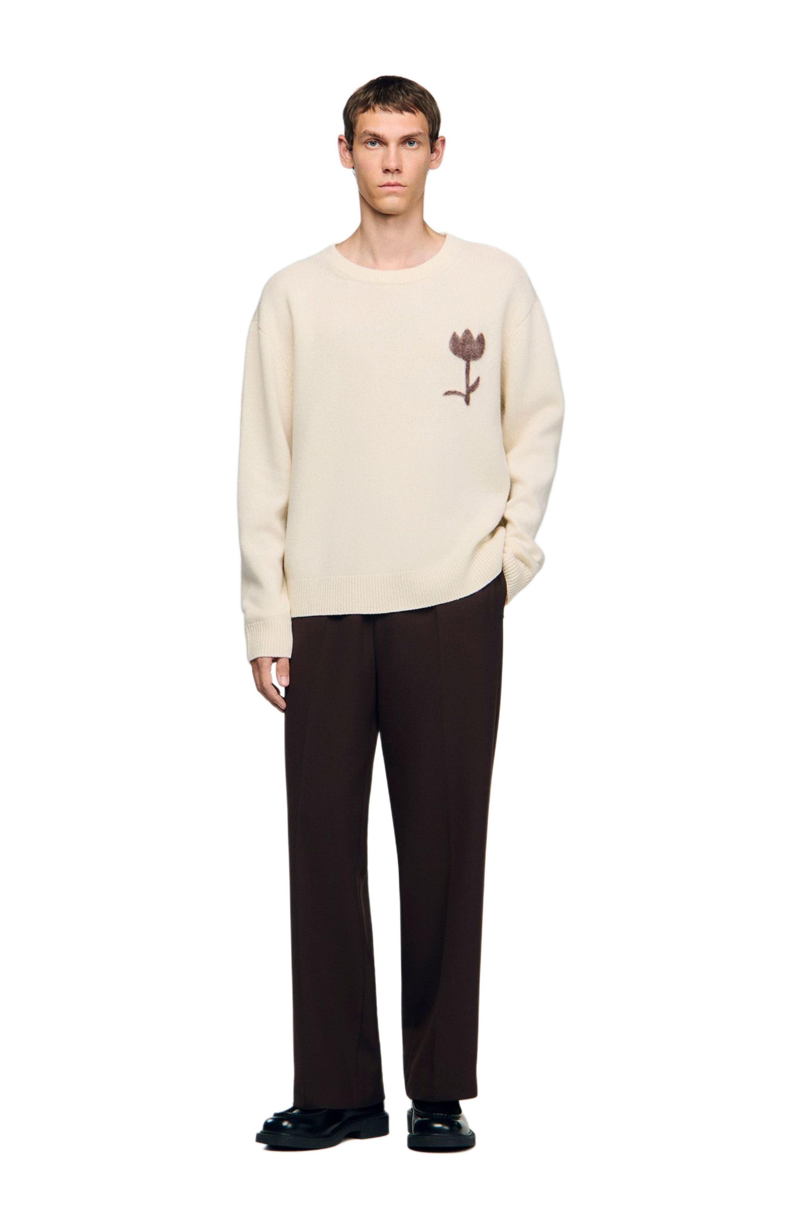 SANDRO Wool sweater with flower detail in Butter Cream at Nordstrom - 6