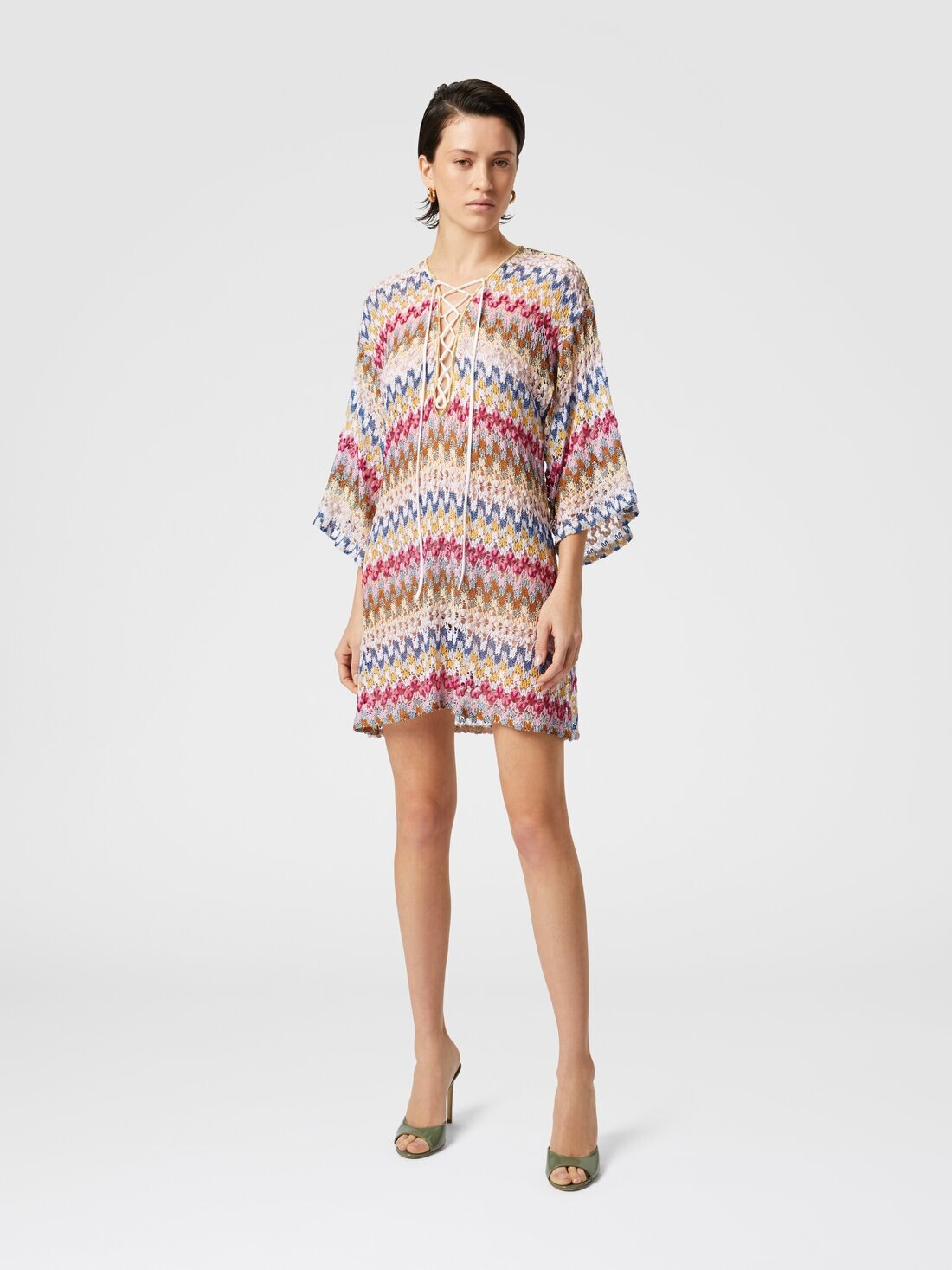Short cover-up caftan in lamé viscose lace - 2