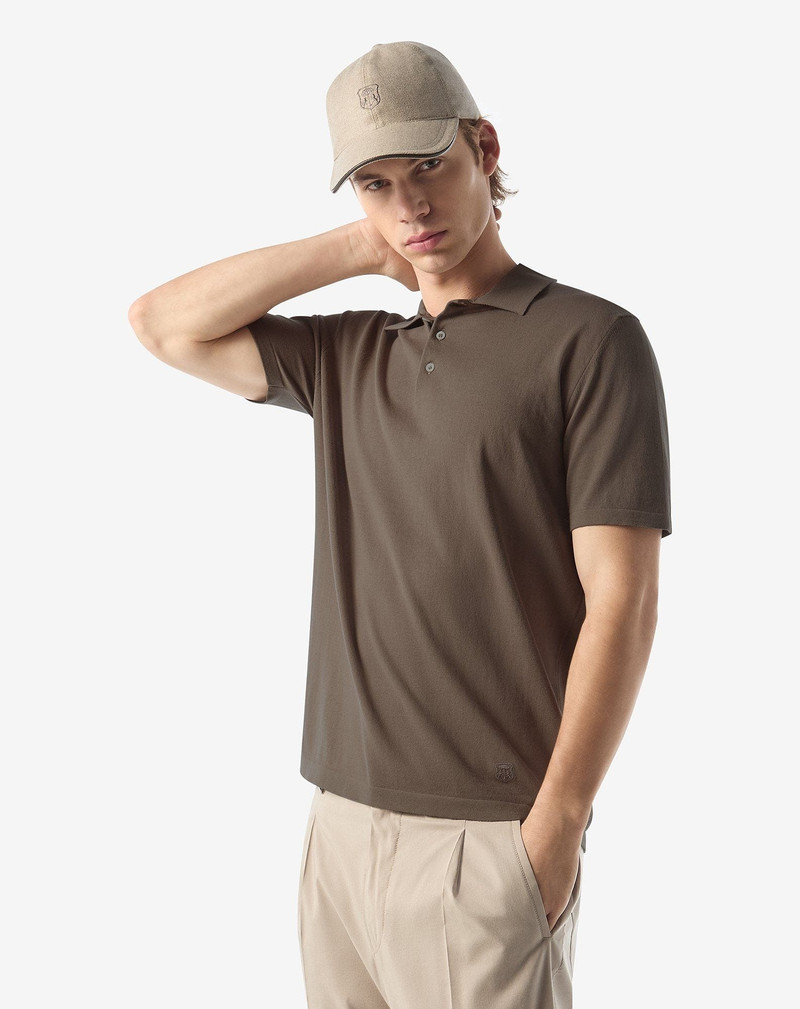 CORNELIANI Brown button-up ice cotton polo shirt outlook