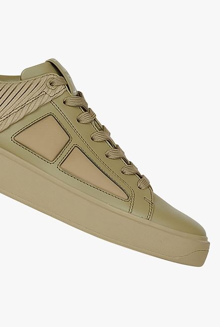 Khaki calfskin and neoprene B-Court sneakers - 6