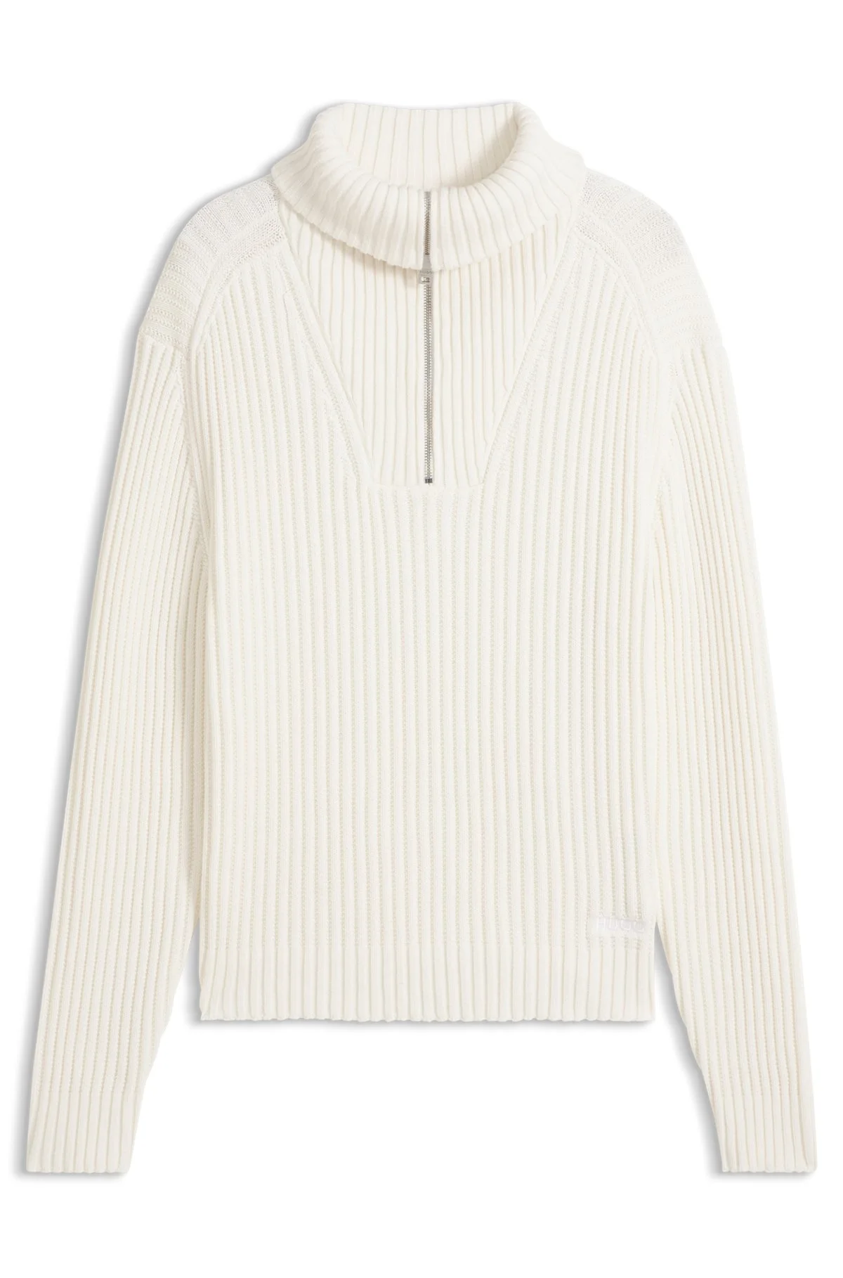 RELAXED-FIT SWEATER IN RIBBED COTTON WITH ZIPPER NECK - 1