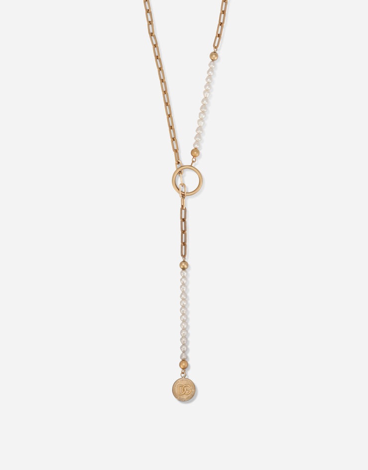 Necklace with pearls and DG logo medallion - 3