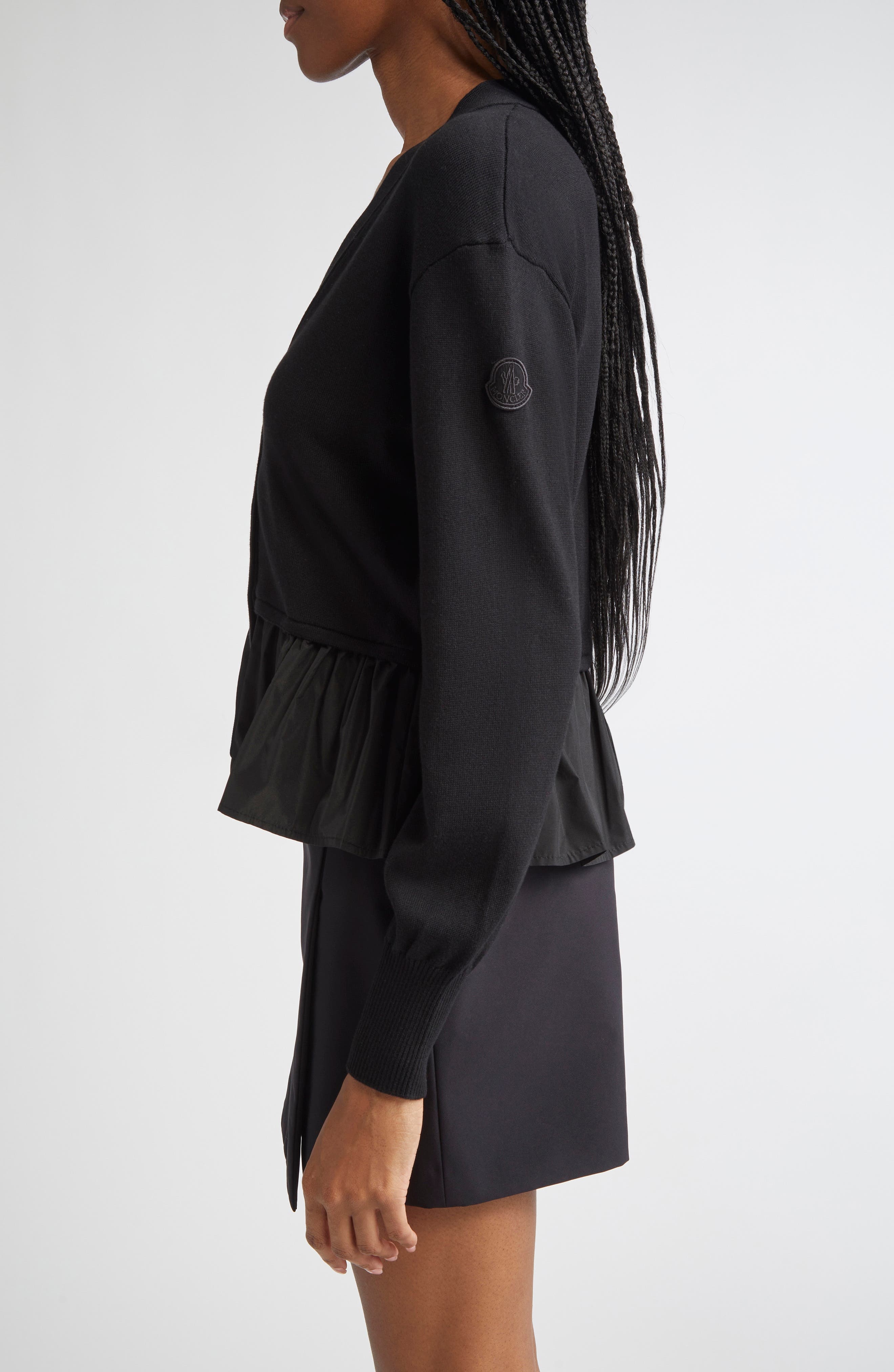 Moncler Flounce Hem Cardigan in Black at Nordstrom - 3