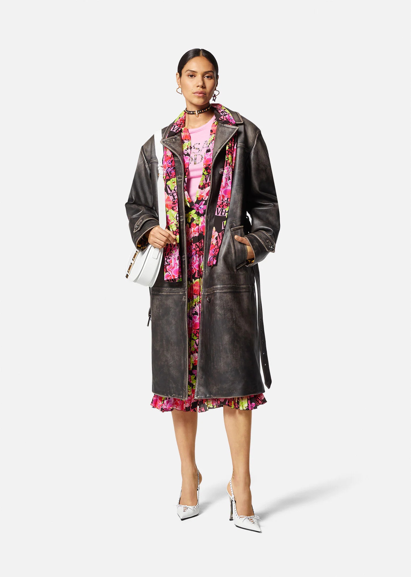 VERSACE Logo Orchid Midi Shirt Dress