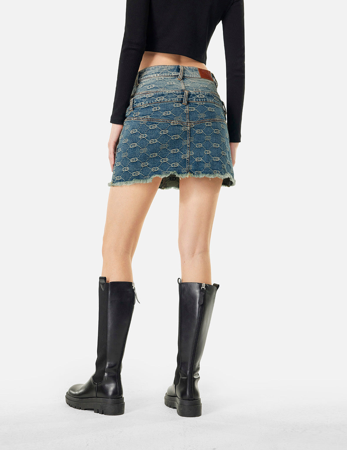 2-IN-1 ALLOVER LOGO JACQUARD REGULAR FIT DENIM SKIRT - 6