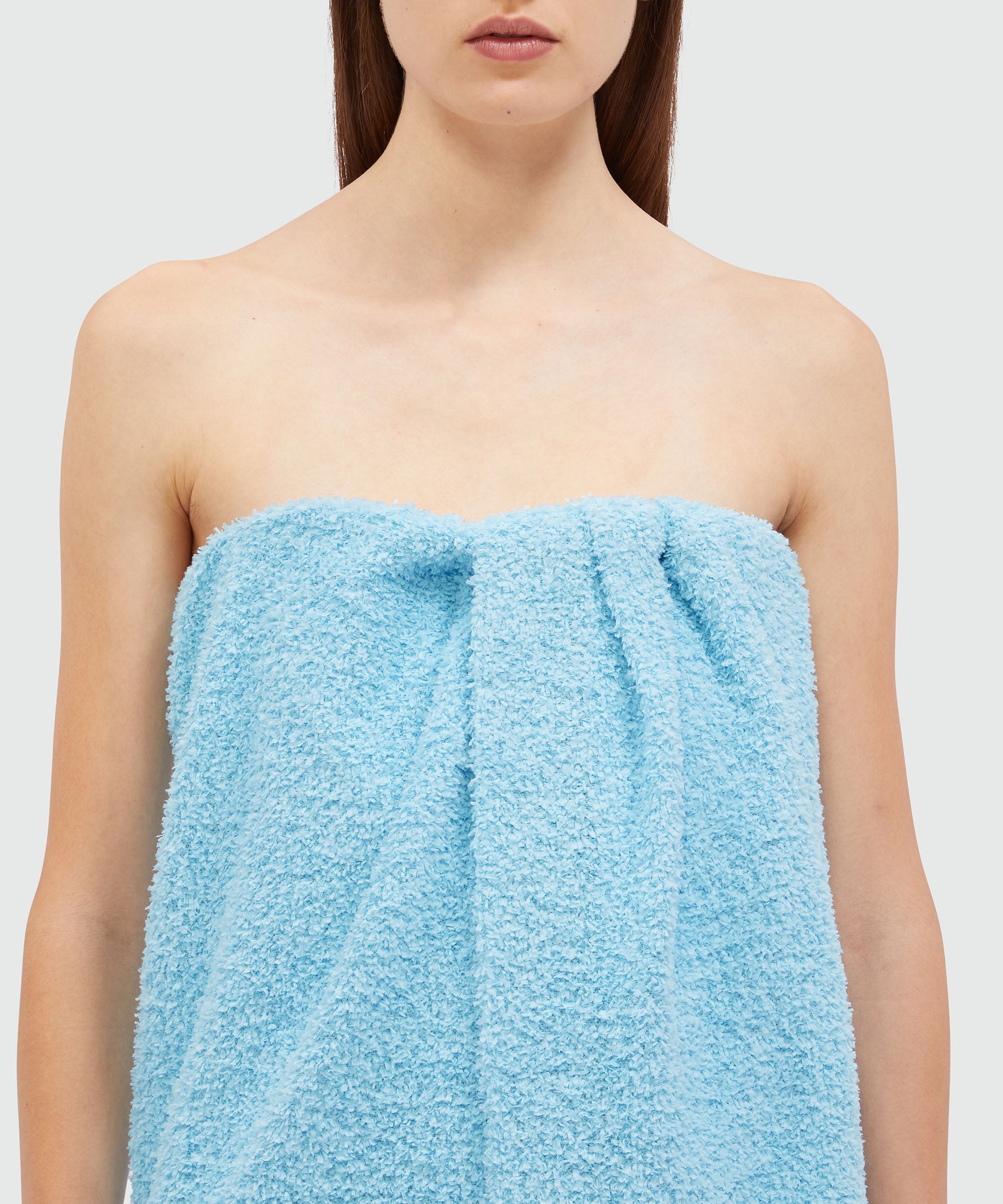 Short dress in light blue sponge-effect tweed - 5